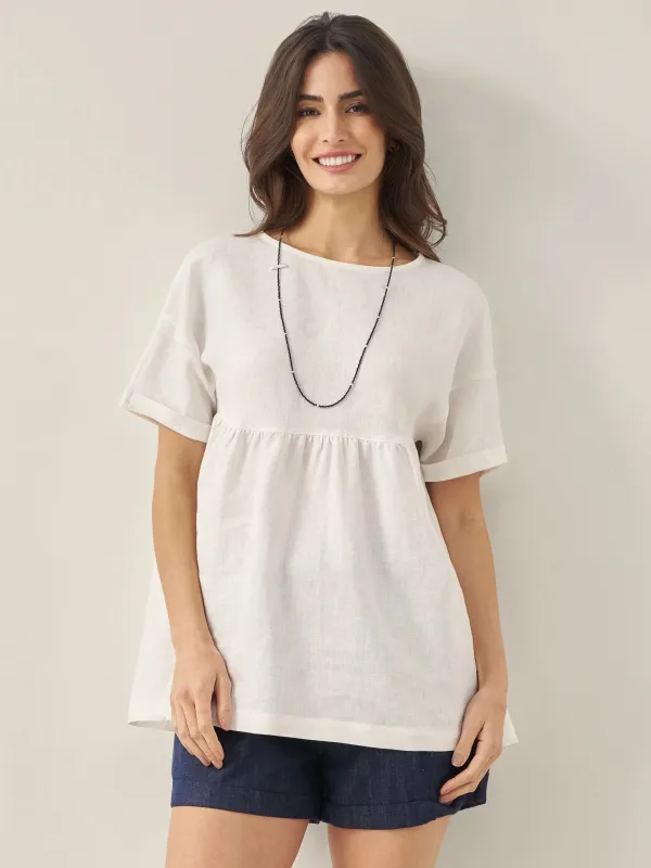 100% Linen Round Neck Pleated Pullover Top QUINLAN sold by Lintico