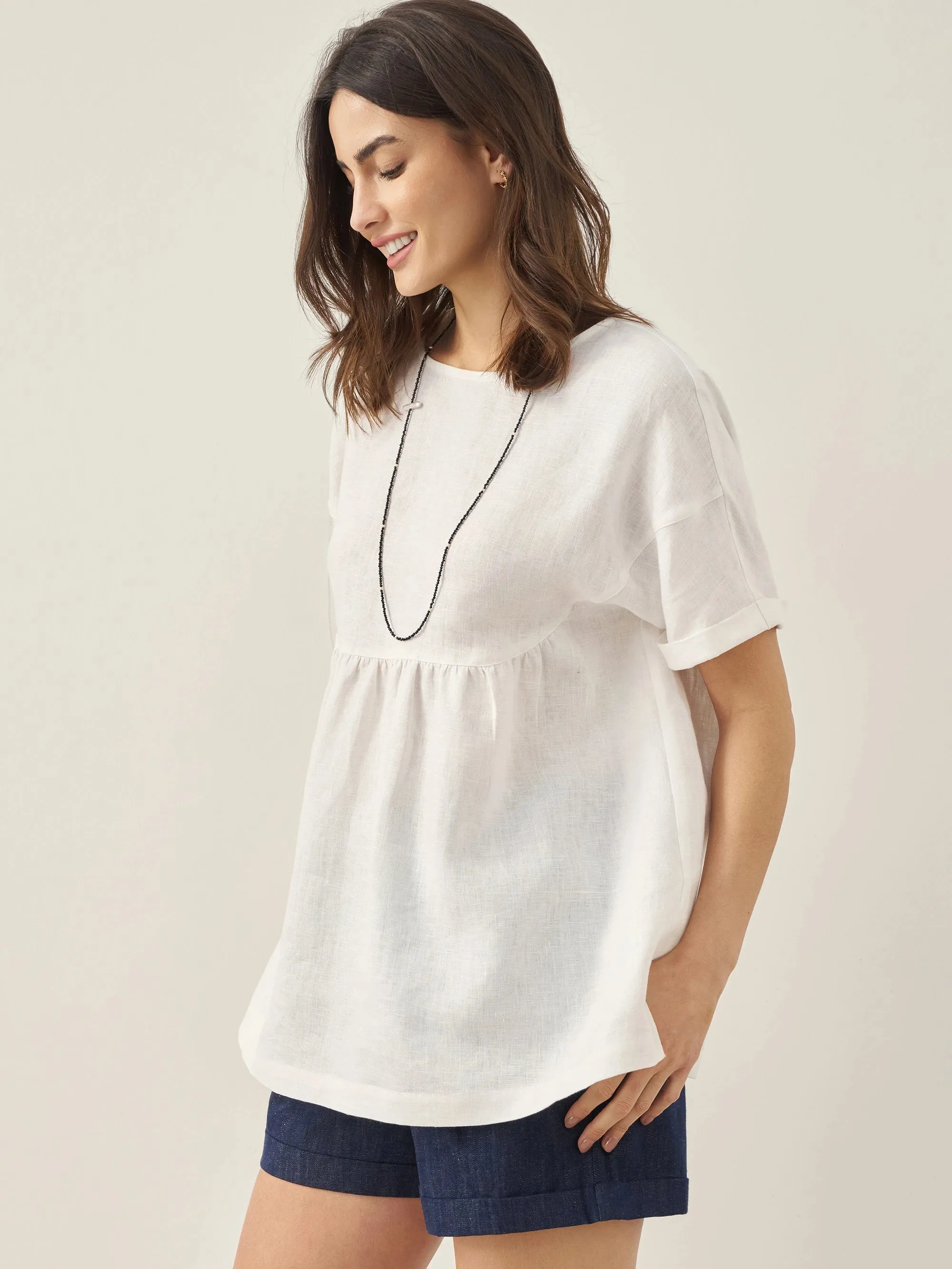 100% Linen Round Neck Pleated Pullover Top QUINLAN sold by Lintico product image thumbnail 2