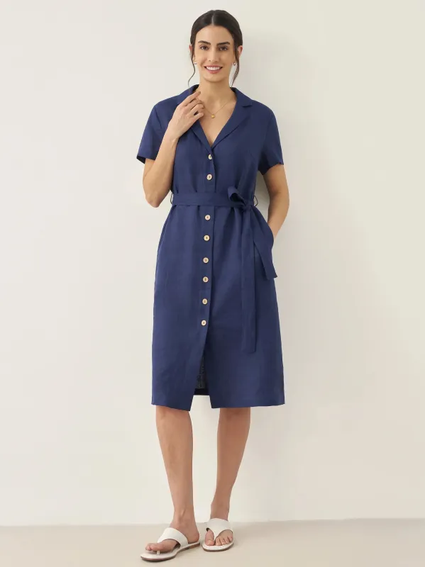 100% Linen V-Neck Button-Front Shirt Dress EILEEN sold by Lintico