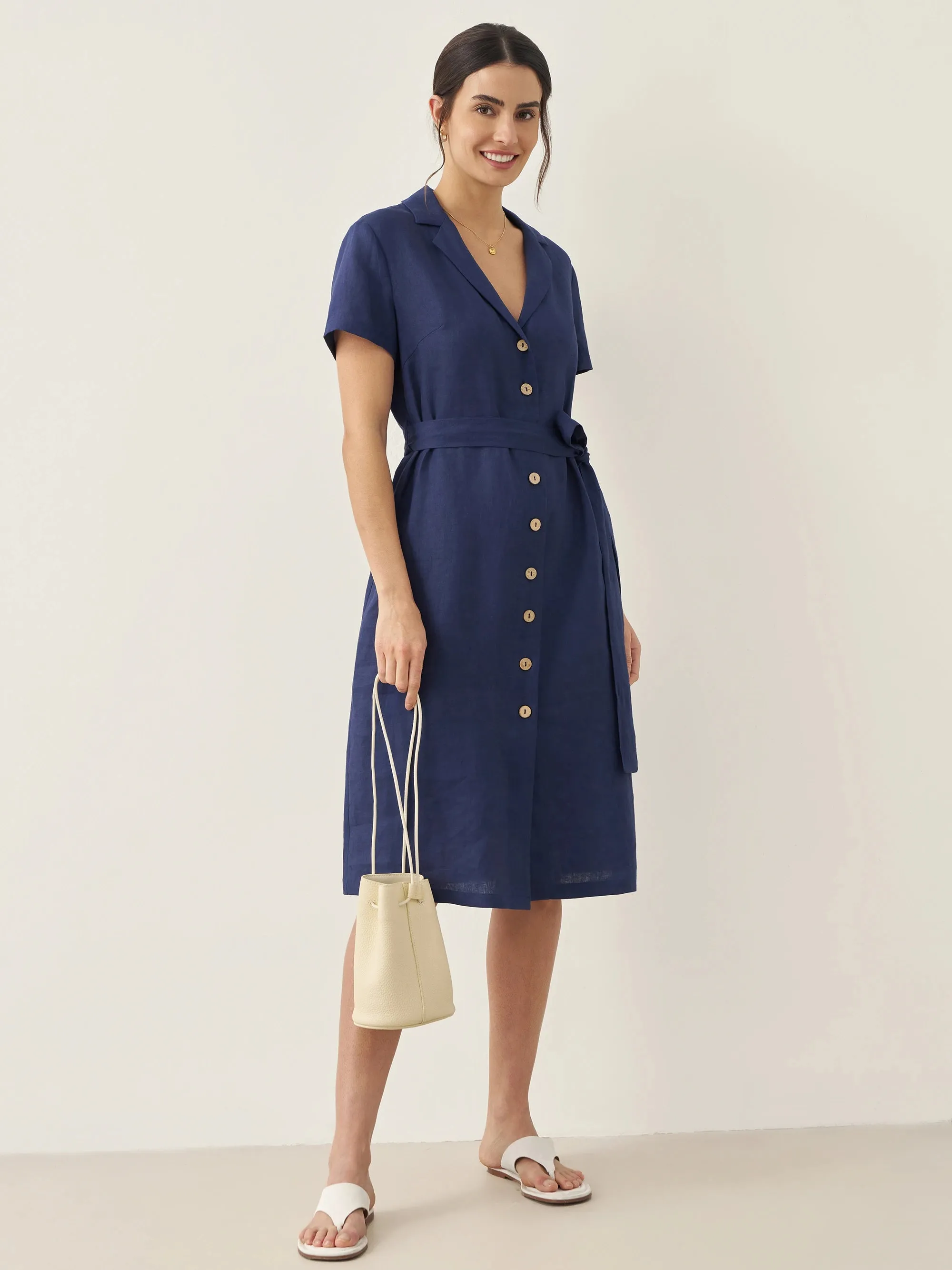 100% Linen V-Neck Button-Front Shirt Dress EILEEN sold by Lintico product image thumbnail 5