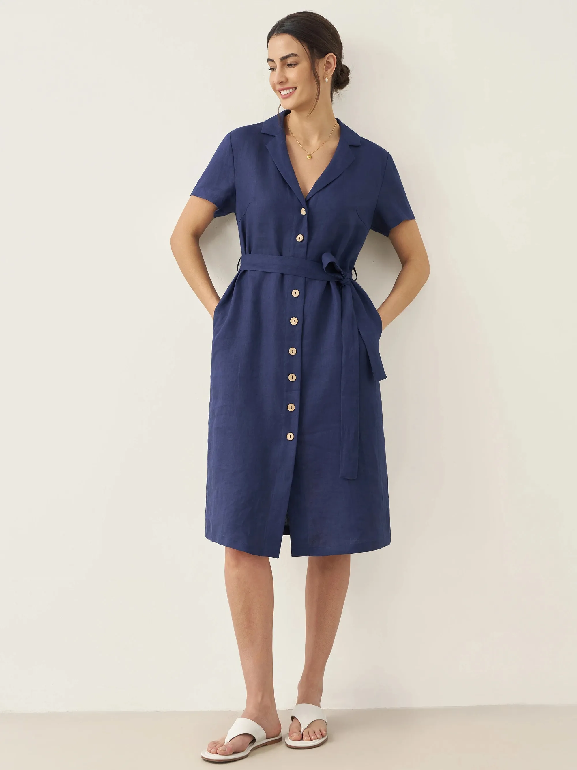 100% Linen V-Neck Button-Front Shirt Dress EILEEN sold by Lintico product image thumbnail 3