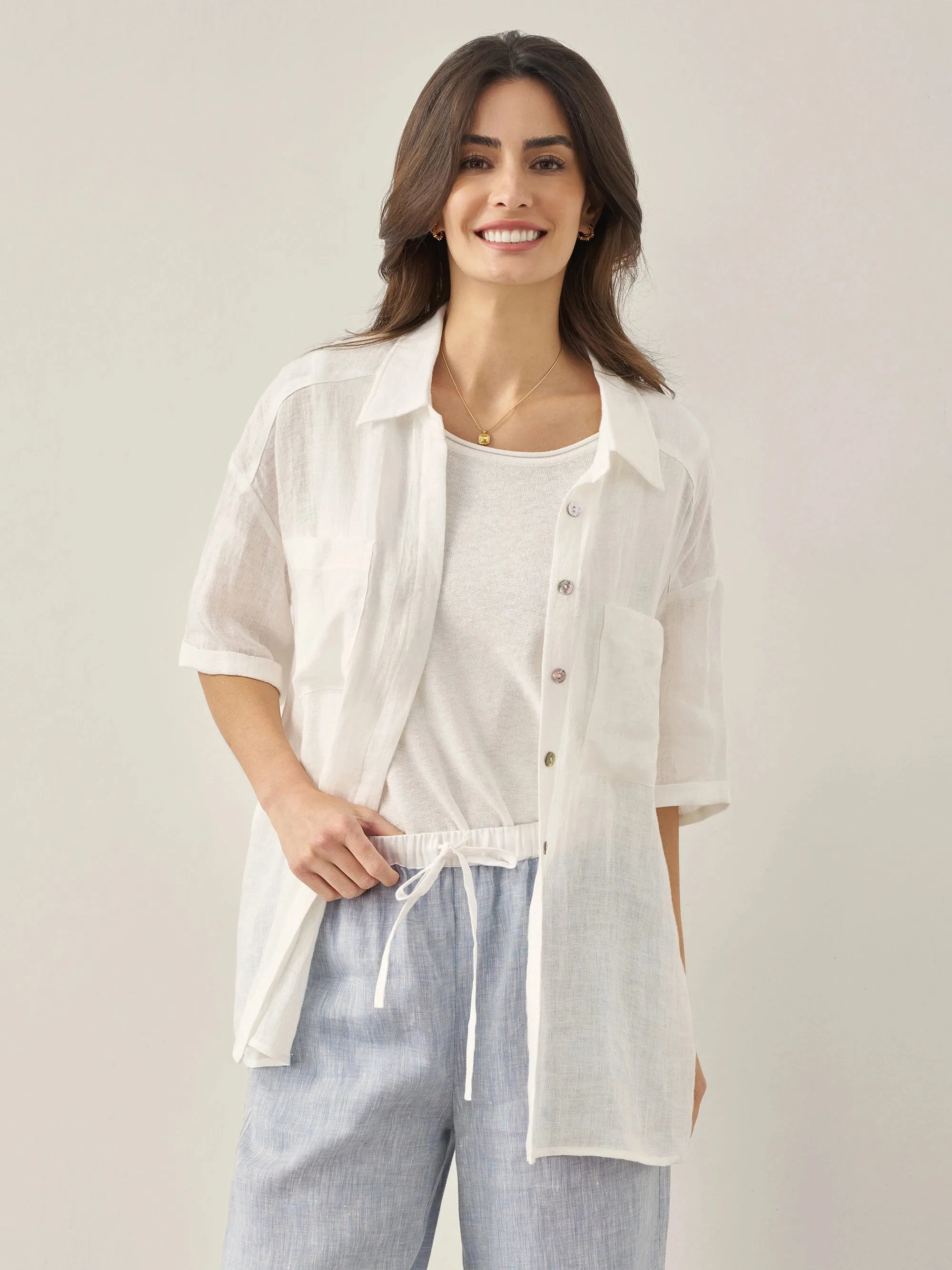100% Linen Pocket Detail Button-Front Shirt CLARA sold by Lintico product image thumbnail 4