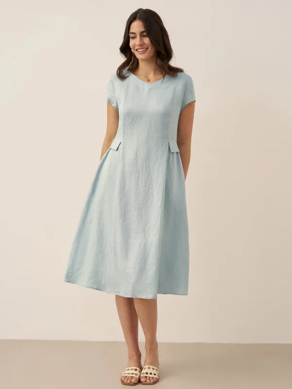 100% Linen Natural Summer V-Neck Dress ALEXA sold by Lintico