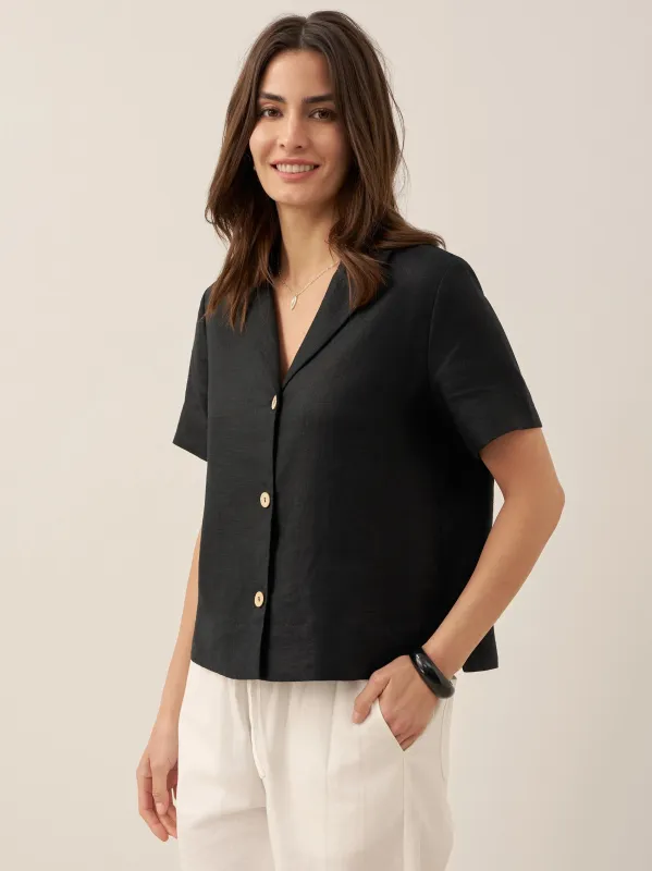 100% Linen Button-Up Short Sleeve Shirt ORENDA sold by Lintico