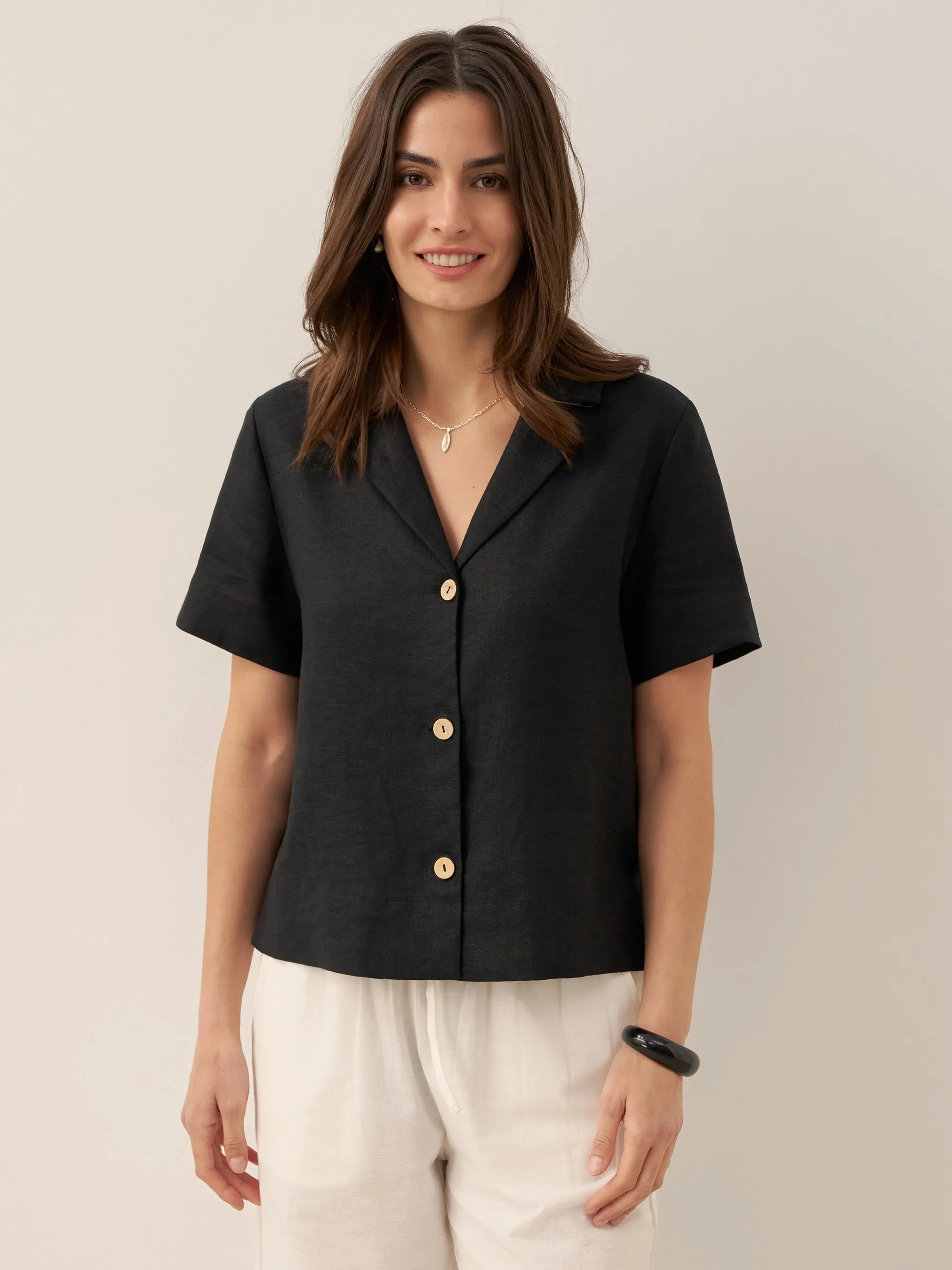 100% Linen Button-Up Short Sleeve Shirt ORENDA sold by Lintico product image thumbnail 2