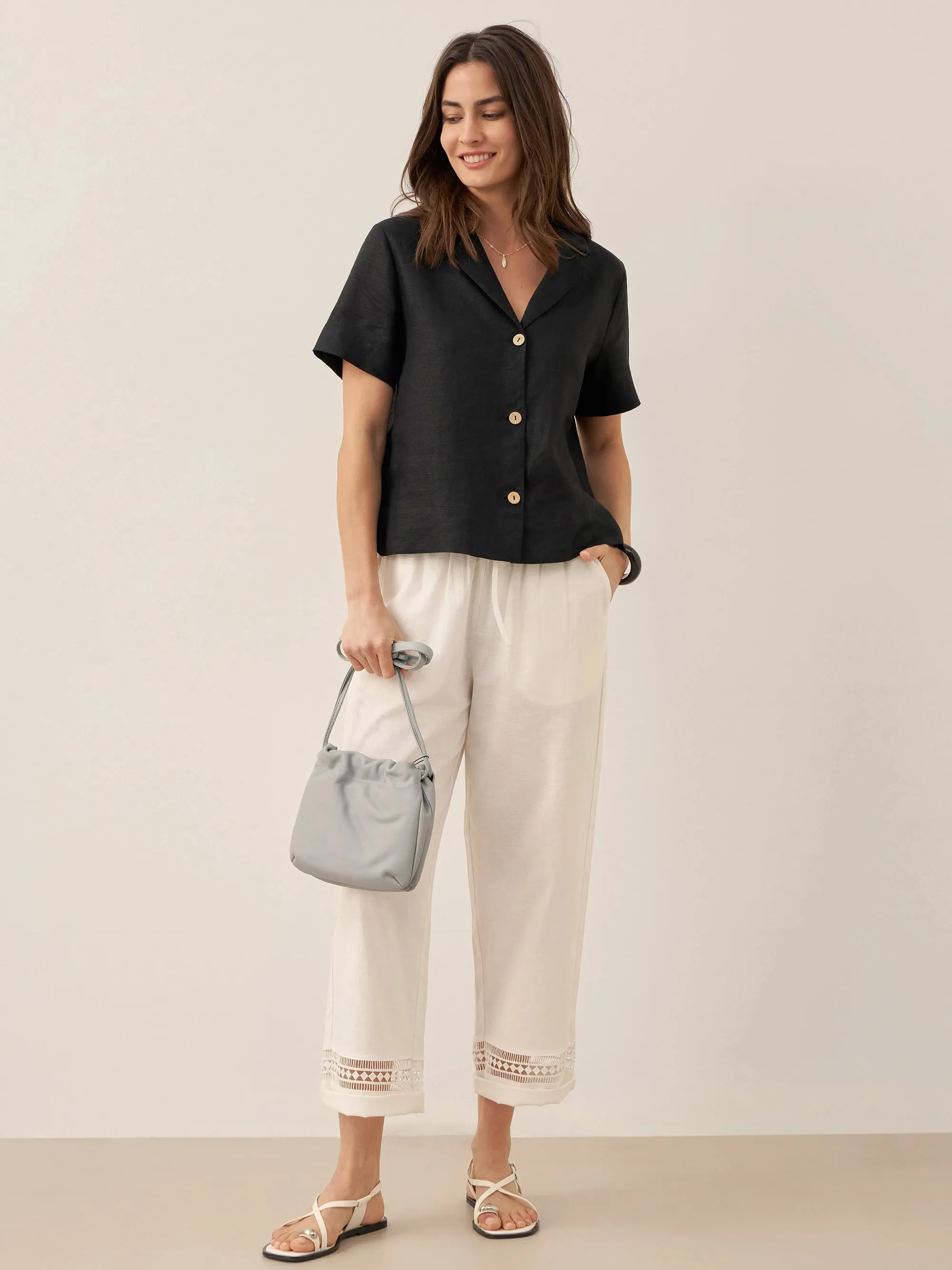 100% Linen Button-Up Short Sleeve Shirt ORENDA sold by Lintico product image thumbnail 4