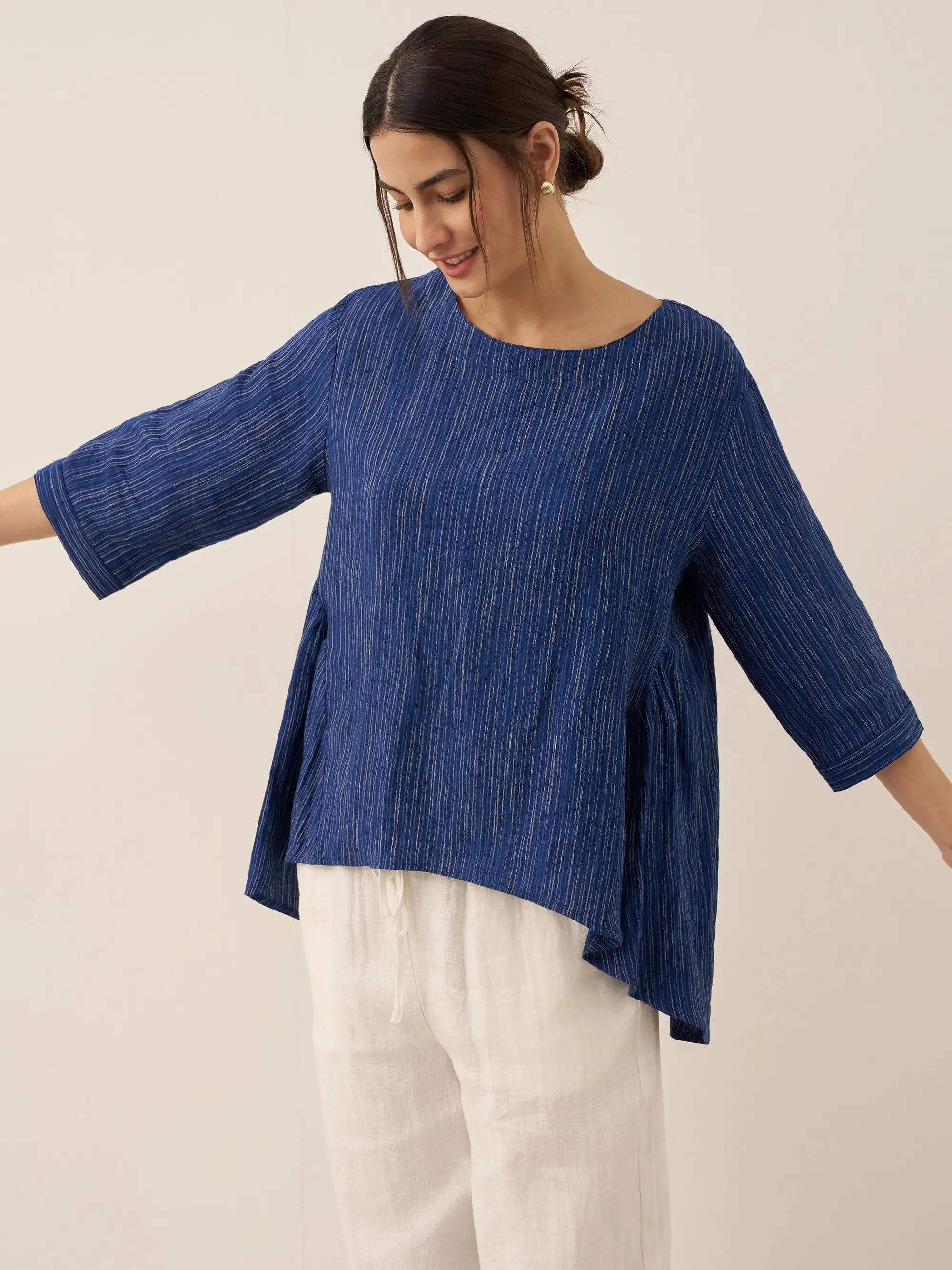 100% Linen Round Neck Artistic Stripe Top FLORENCE sold by Lintico product image thumbnail 2