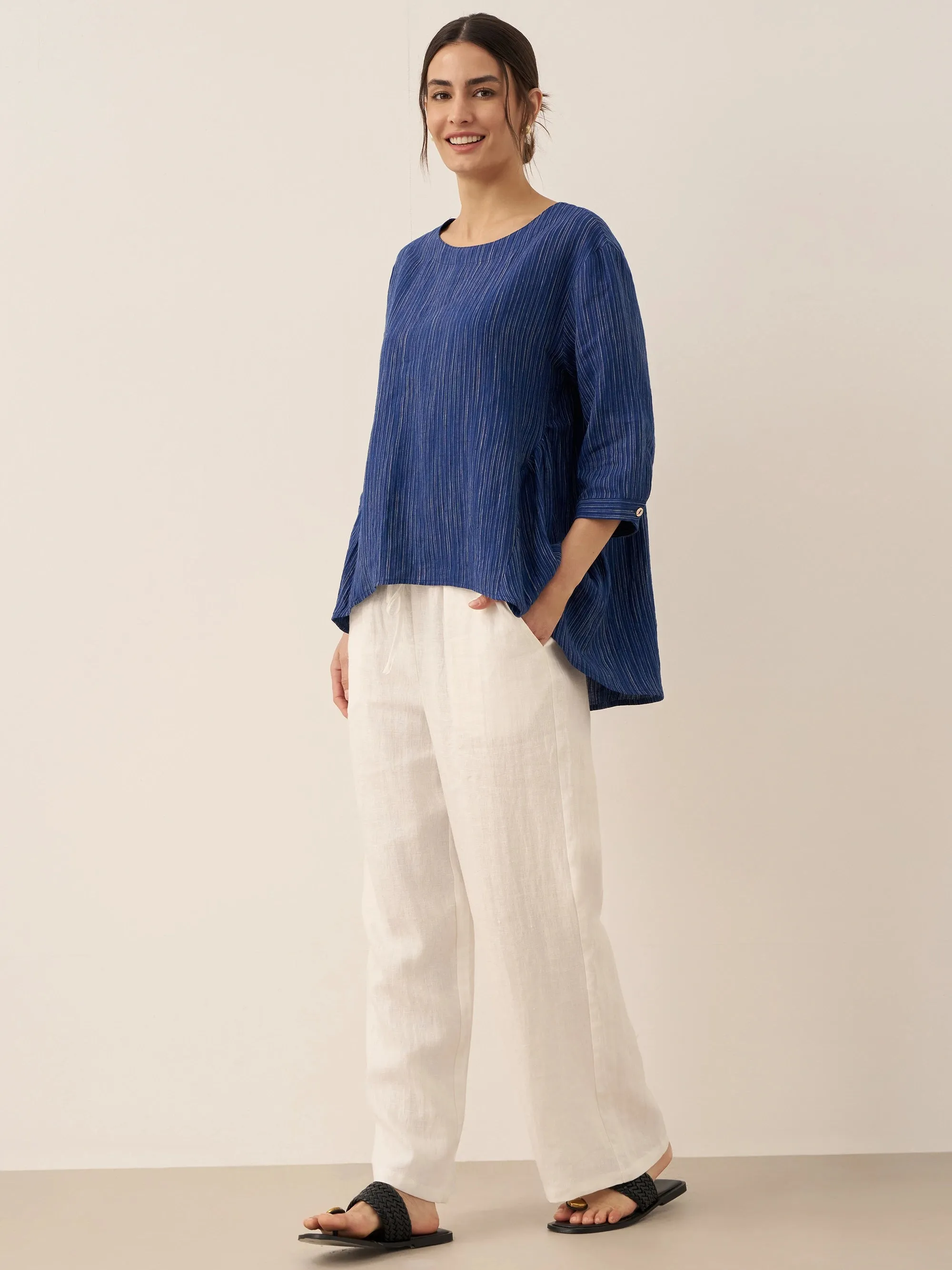 100% Linen Round Neck Artistic Stripe Top FLORENCE sold by Lintico product image thumbnail 5