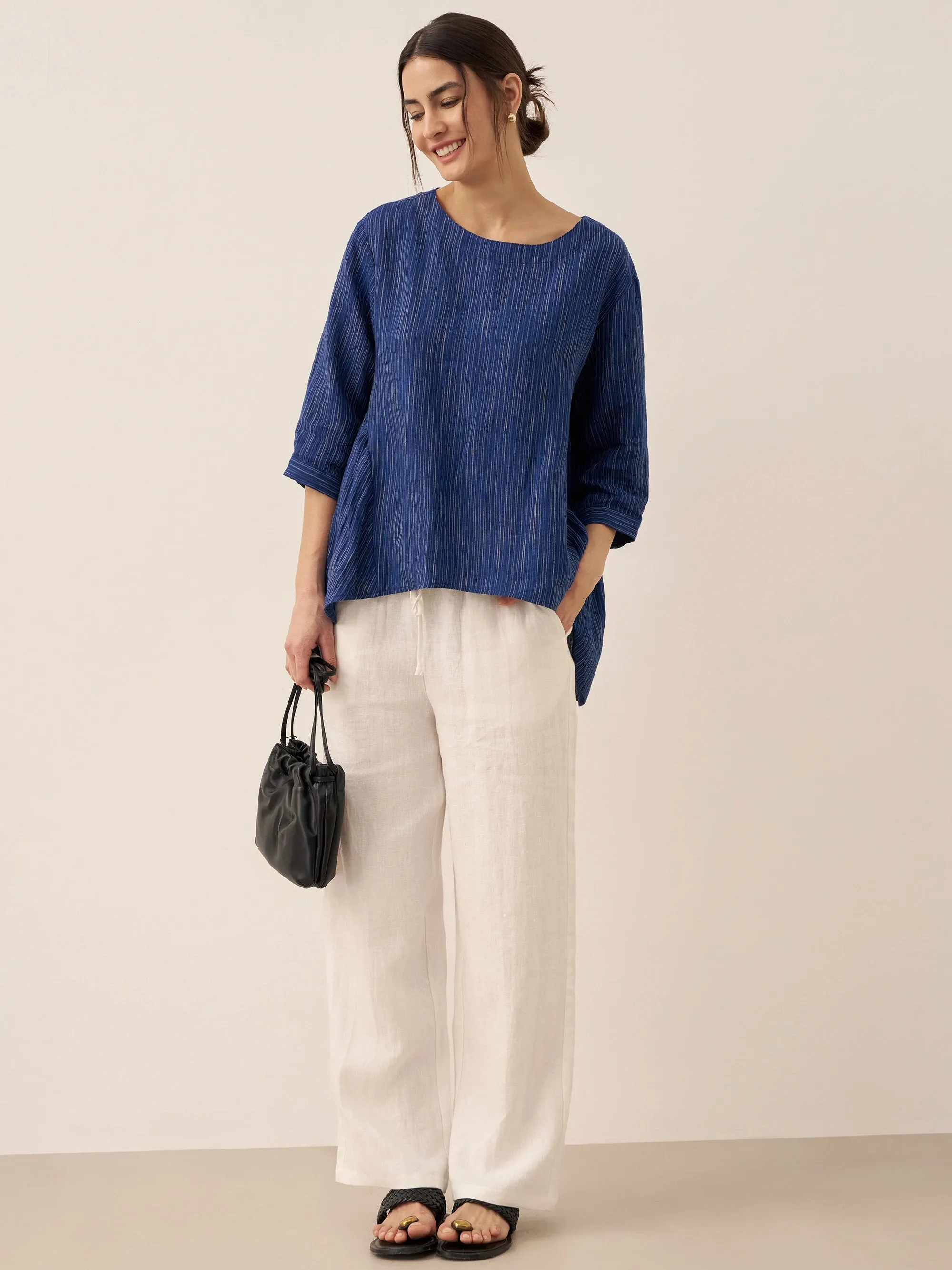 100% Linen Round Neck Artistic Stripe Top FLORENCE sold by Lintico product image thumbnail 4