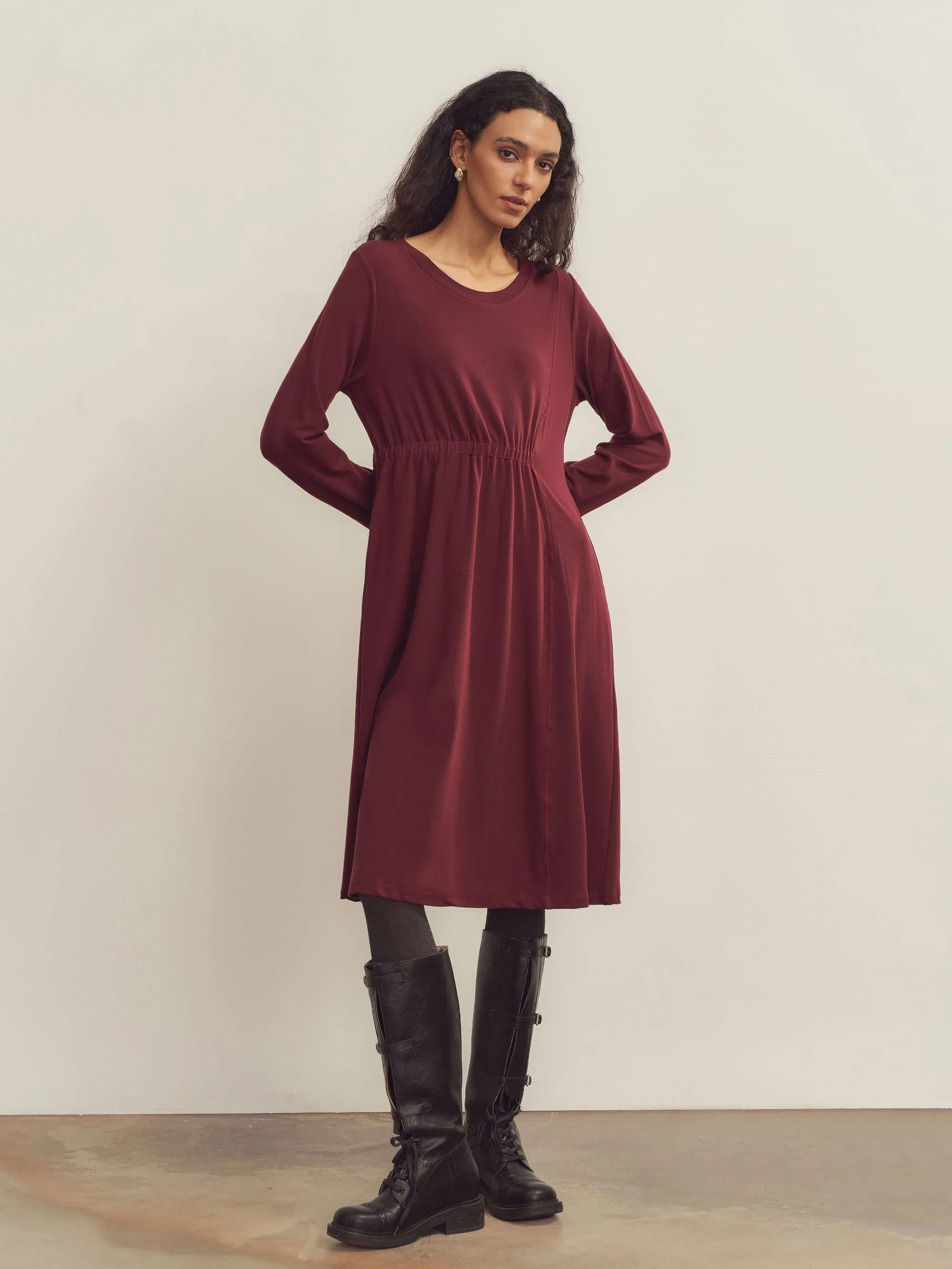 Merino Wool Waist Shirring-Detail Dress sold by Lintico