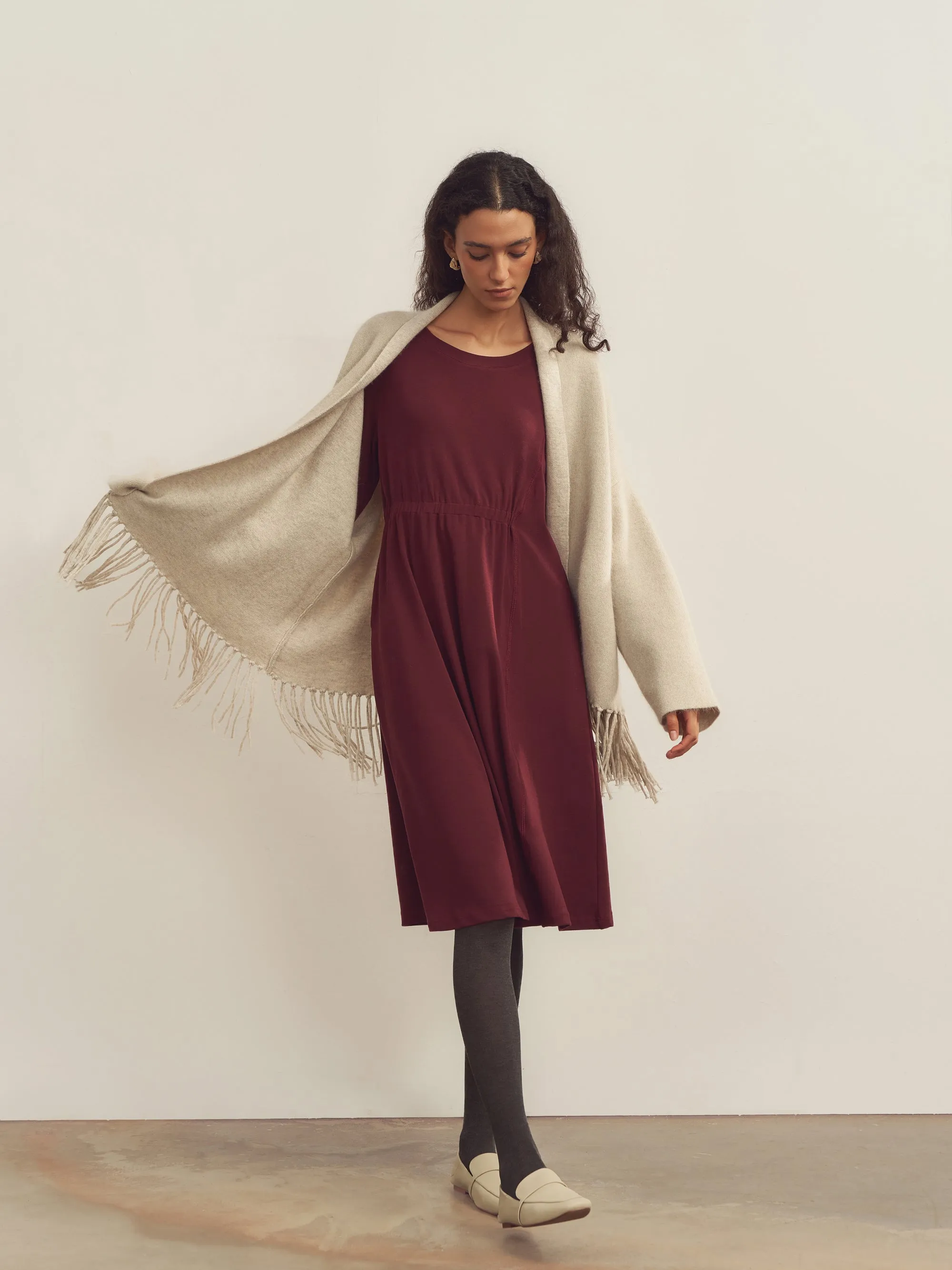 Merino Wool Waist Shirring-Detail Dress sold by Lintico product image thumbnail 4