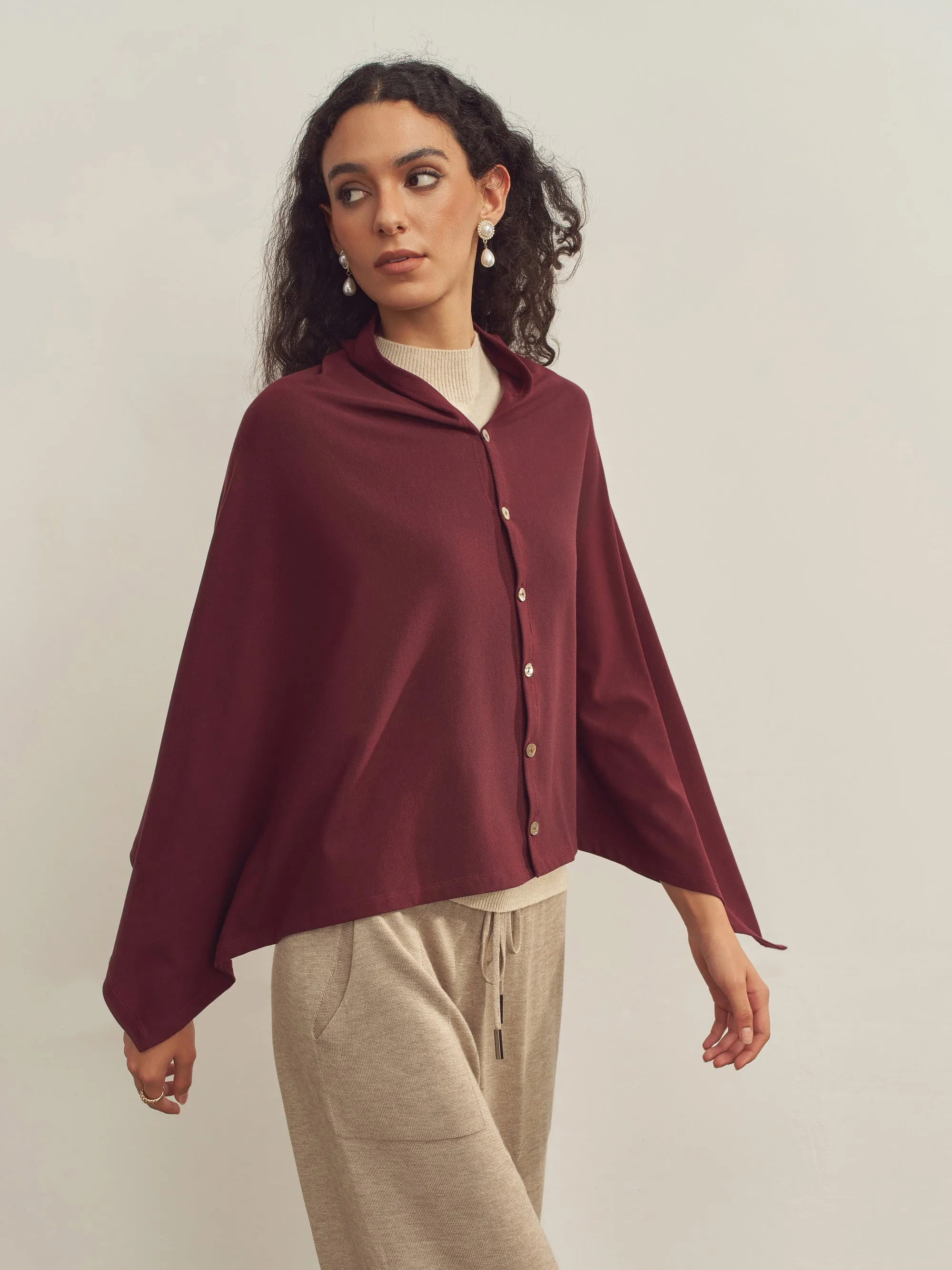 Merino Wool Multi-Cape With Button Scarf Shawl Stole Muffler Poncho sold by Lintico product image thumbnail 3