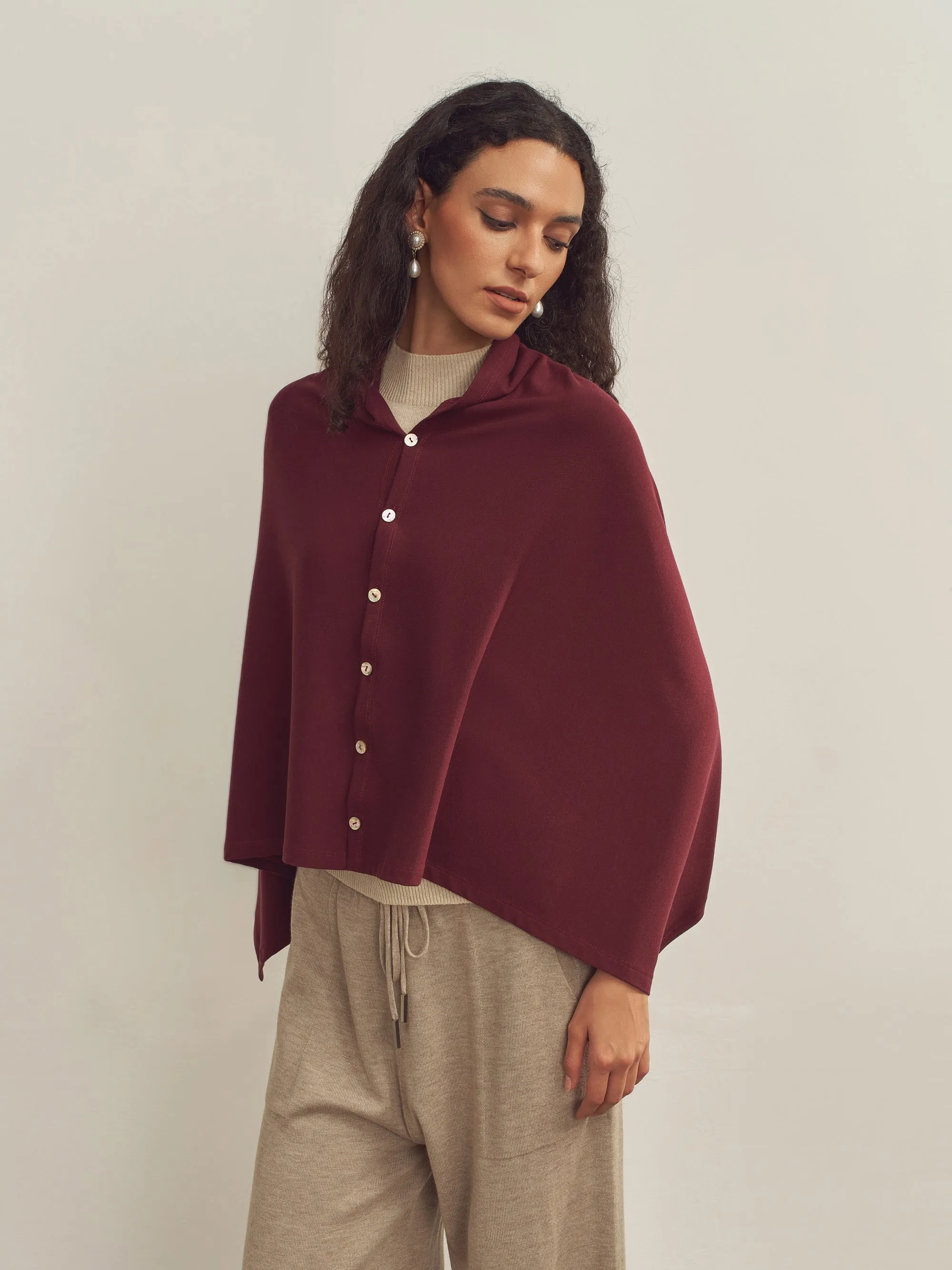 Merino Wool Multi-Cape With Button Scarf Shawl Stole Muffler Poncho sold by Lintico product image thumbnail 5