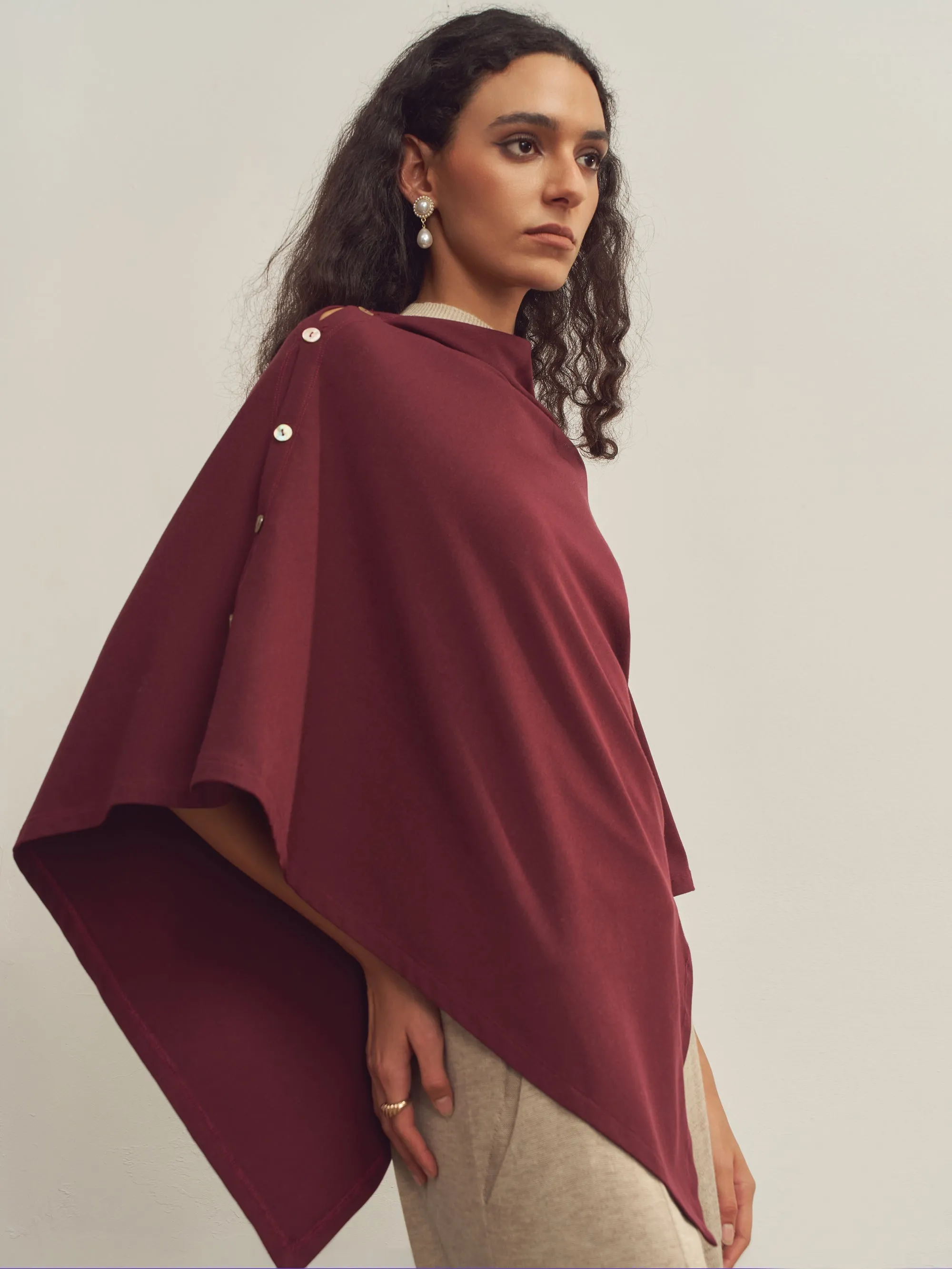Merino Wool Multi-Cape With Button Scarf Shawl Stole Muffler Poncho sold by Lintico product image thumbnail 2
