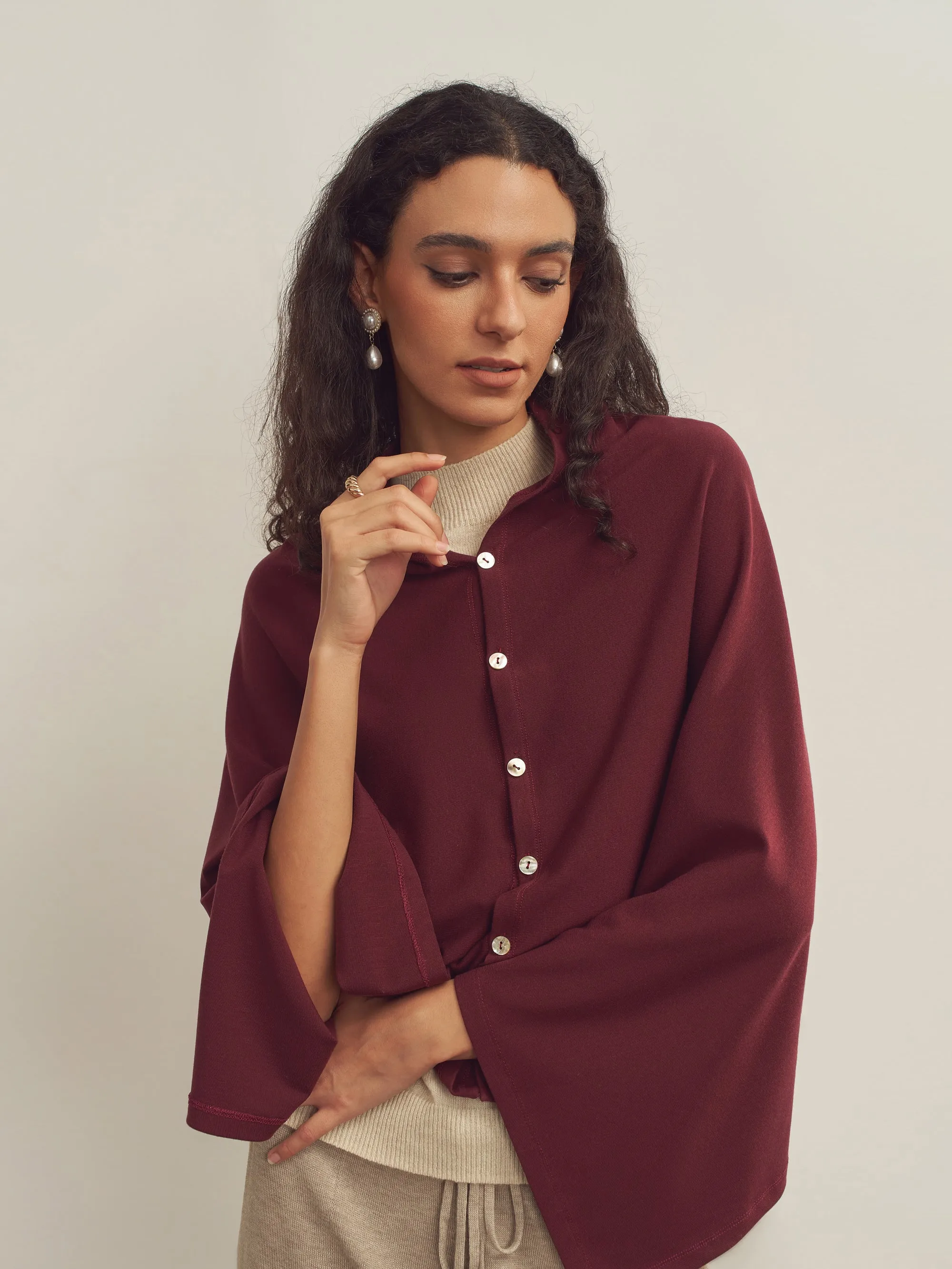 Merino Wool Multi-Cape With Button Scarf Shawl Stole Muffler Poncho sold by Lintico product image thumbnail 4