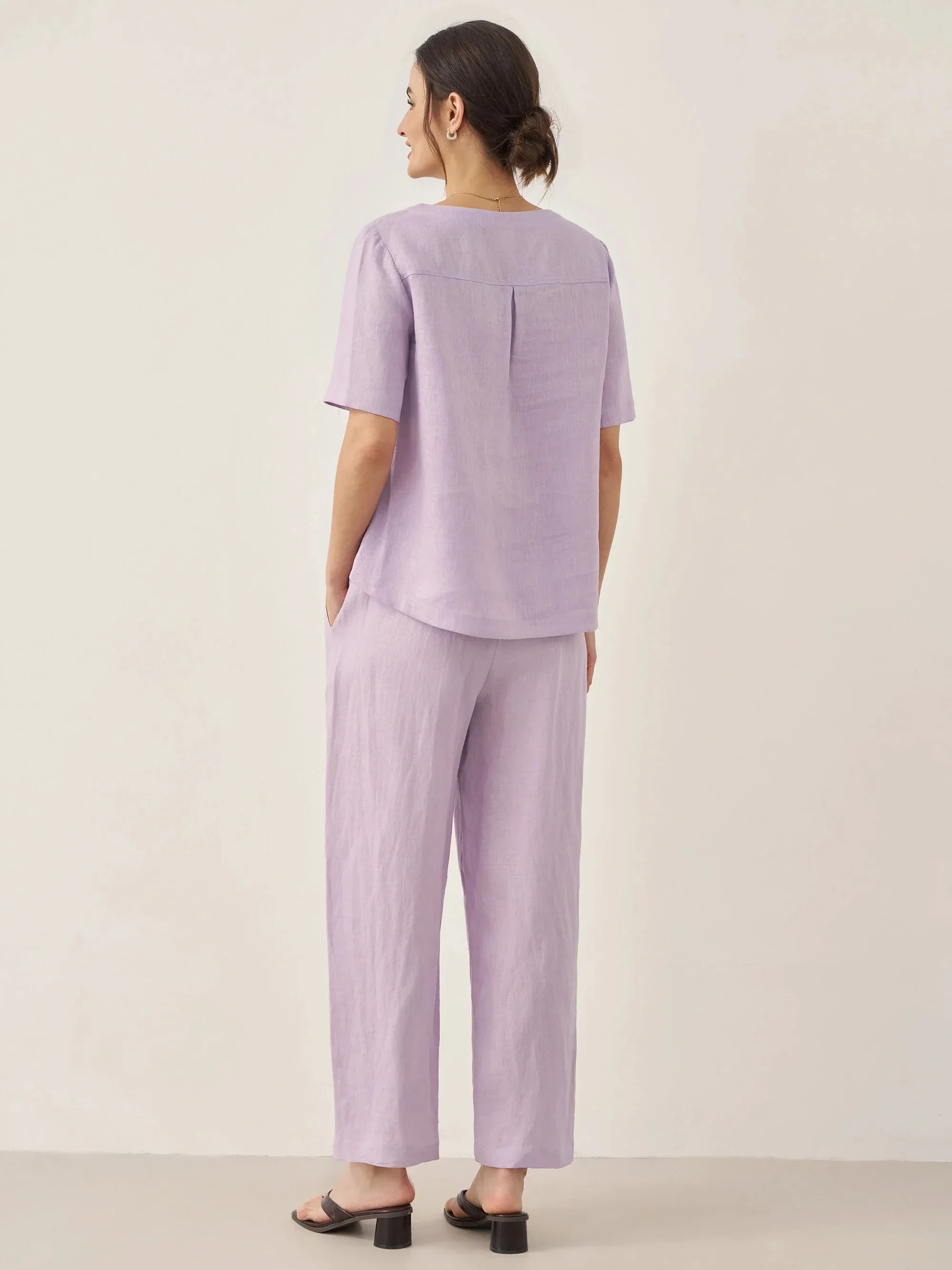 100% Linen Short-Sleeve Round Neck Button Detail Top & Pants Set SASHA sold by Lintico product image thumbnail 3