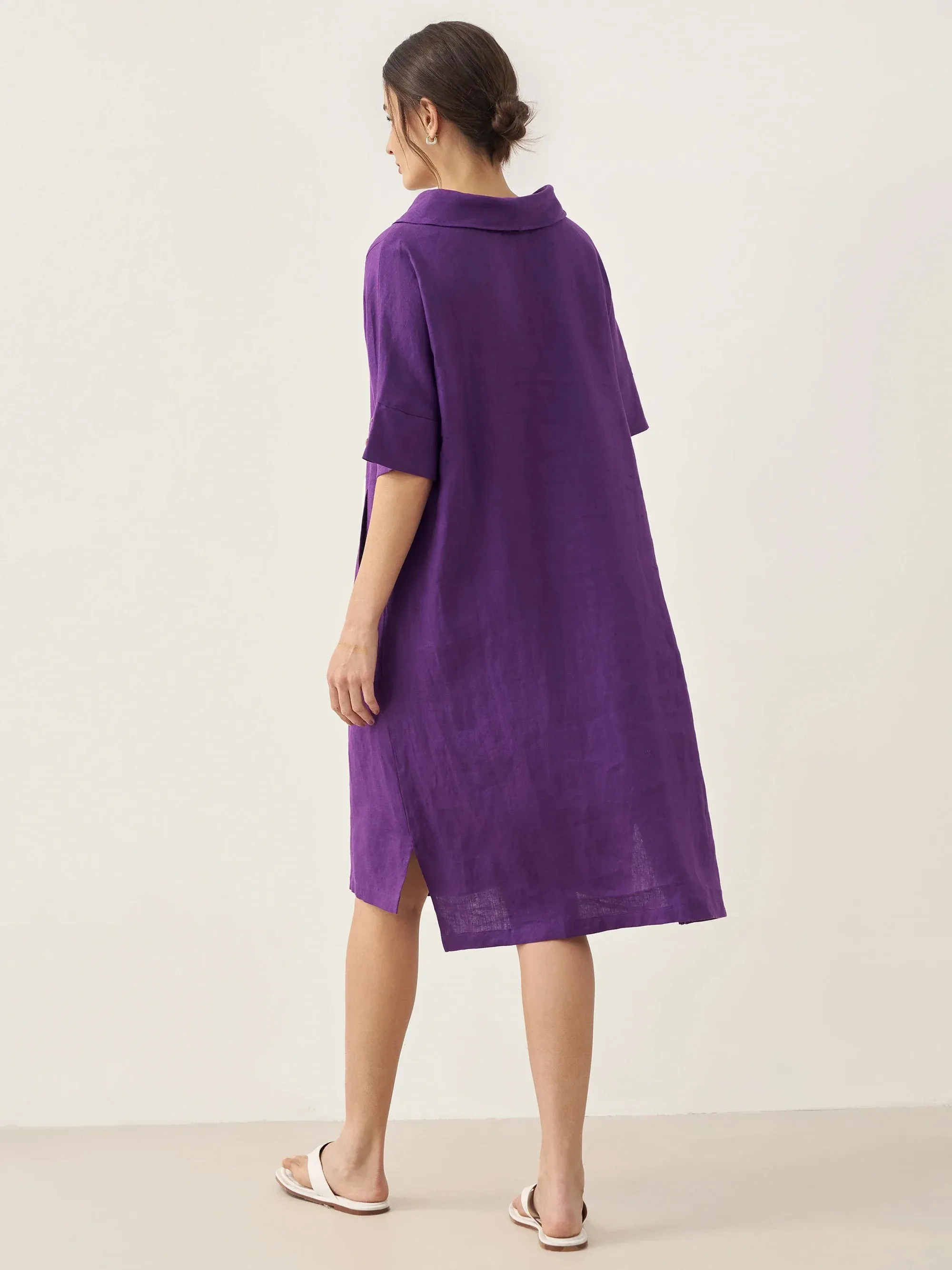 100% Linen V-Neck Pullover Midi Dress AUBREY sold by Lintico product image thumbnail 3