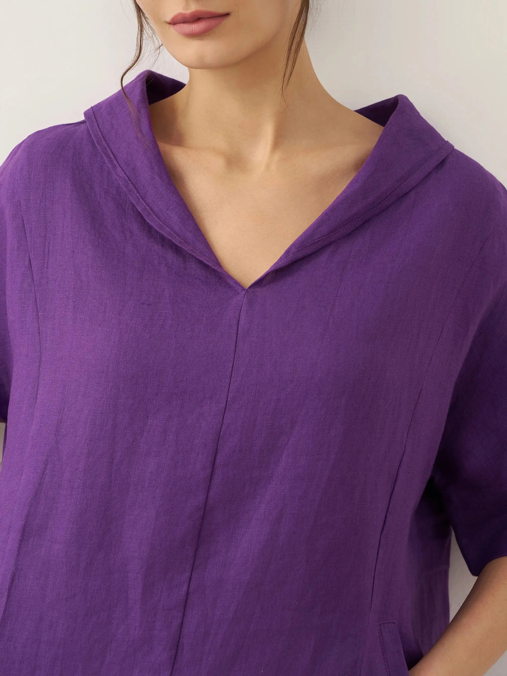 100% Linen V-Neck Pullover Midi Dress AUBREY sold by Lintico product image thumbnail 5