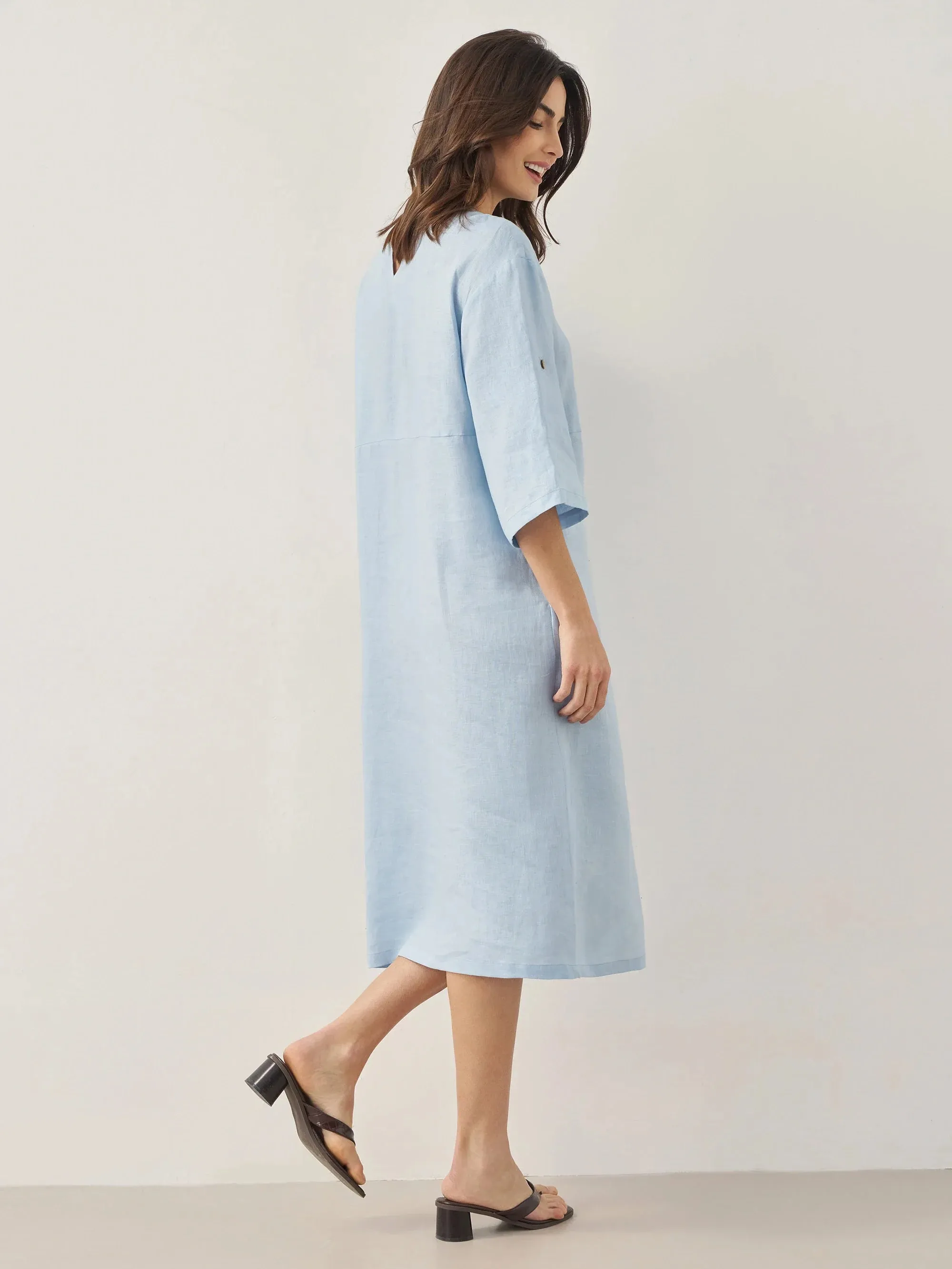 100% Linen Round Neck Button Detail Midi Dress JELENA sold by Lintico product image thumbnail 4