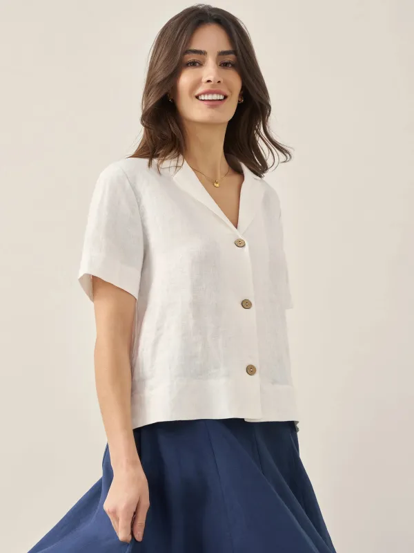 100% Linen Button-Up Short Sleeve Shirt ORENDA sold by Lintico