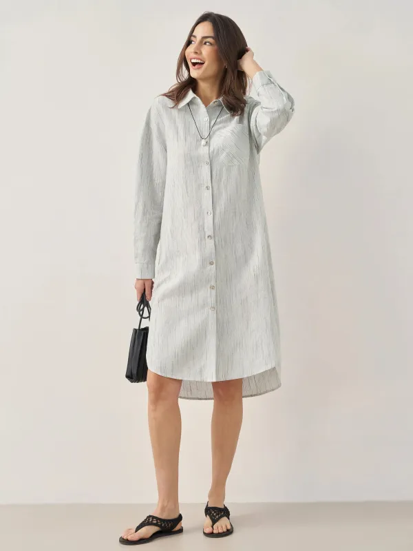 Linen Button-Front Artistic Stripe Shirt Dress JULIA sold by Lintico
