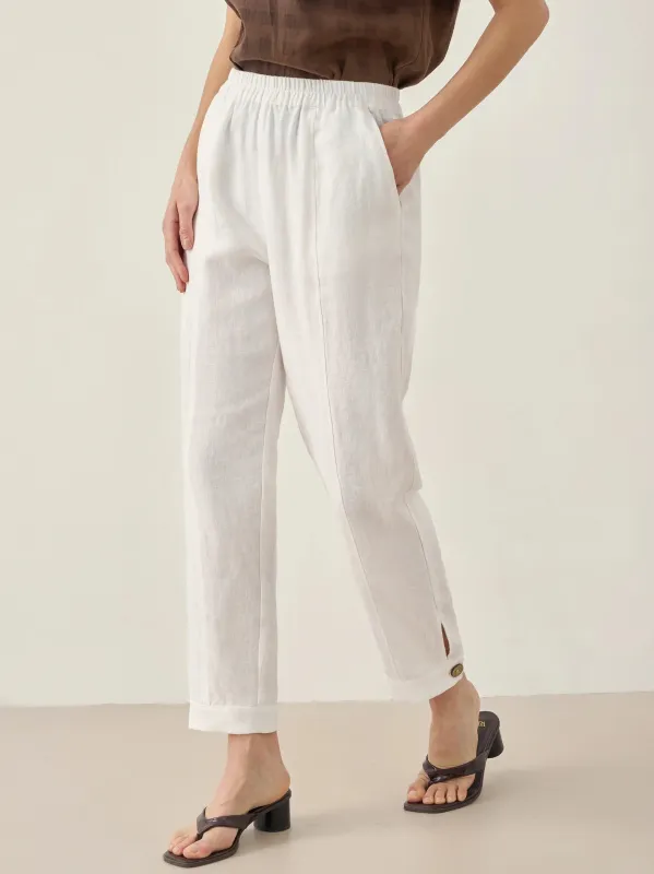 100% Linen Straight-Leg Pants with Elastic Waist PATRICE sold by Lintico