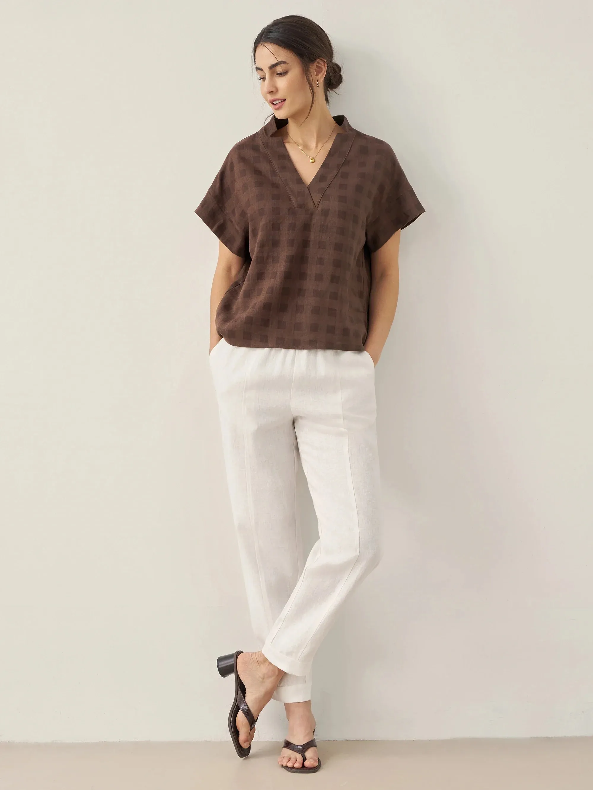 100% Linen Straight-Leg Pants with Elastic Waist PATRICE sold by Lintico product image thumbnail 5