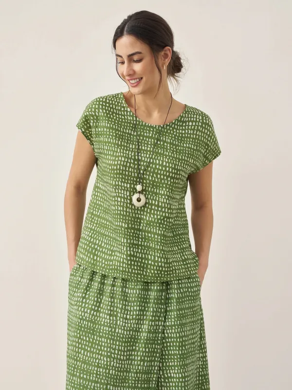 100% Linen Dot Round Neck Top LISSA sold by Lintico