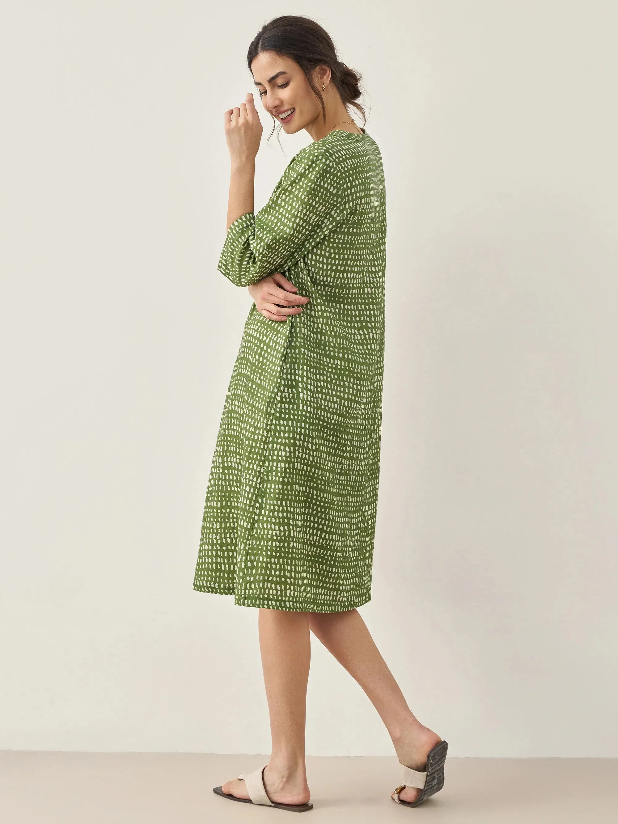 100% Linen V-Neck Dot Midi Dress LIRA sold by Lintico product image thumbnail 4