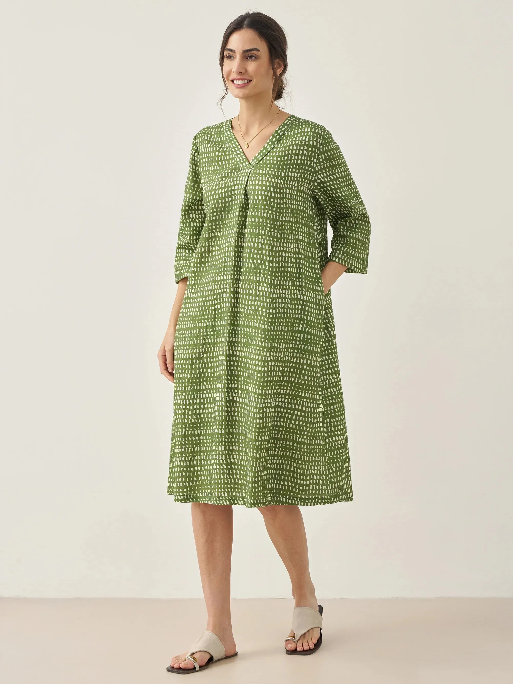 100% Linen V-Neck Dot Midi Dress LIRA sold by Lintico product image thumbnail 3