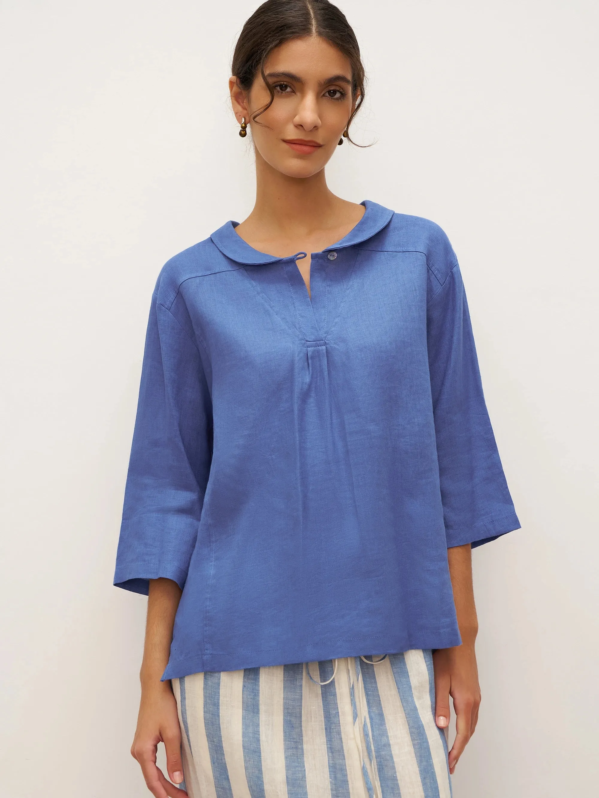 100% Linen Shawl V-Neck Half Sleeve Top JADE sold by Lintico product image thumbnail 3