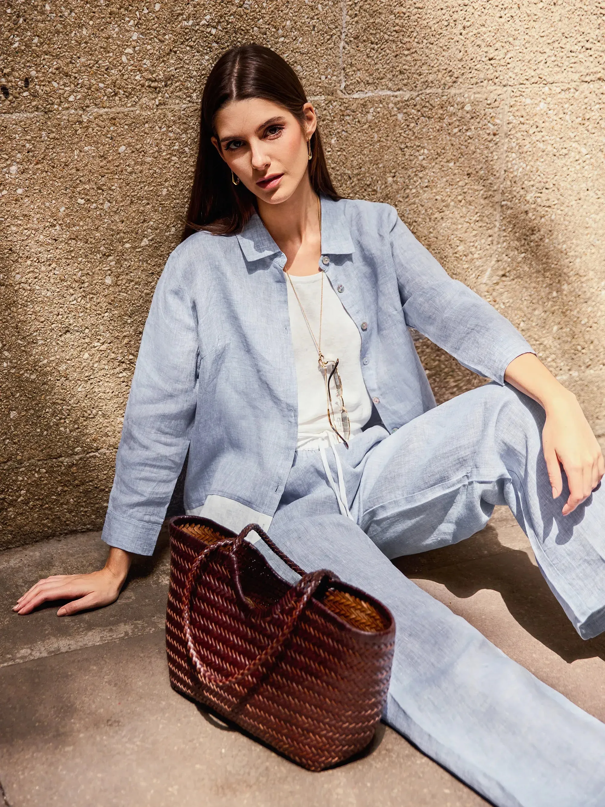 100% Linen Buttoned Closure Color-Blocked Shirt JANICE sold by Lintico product image thumbnail 3