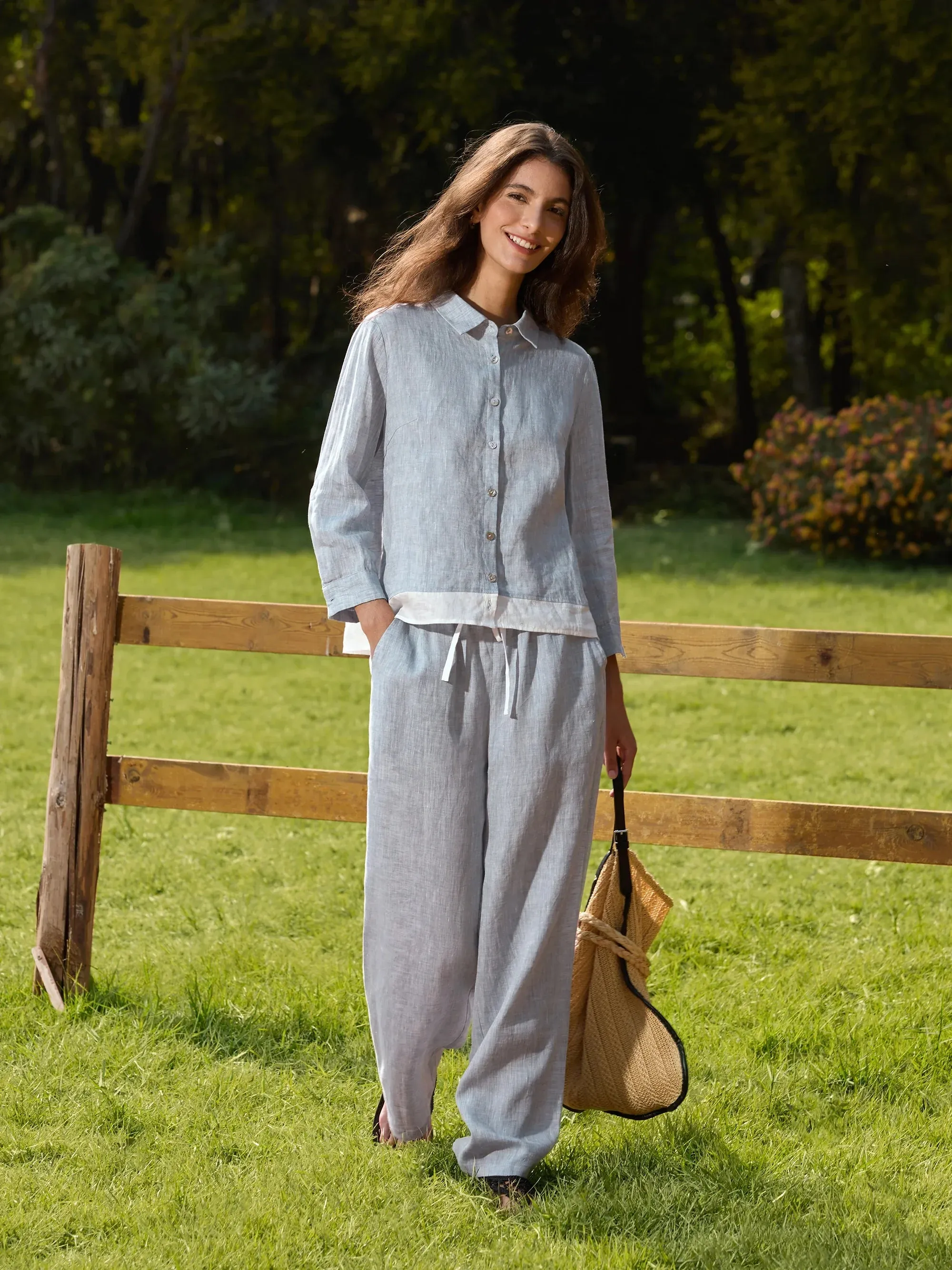 100% Linen Buttoned Closure Color-Blocked Shirt JANICE sold by Lintico product image thumbnail 5