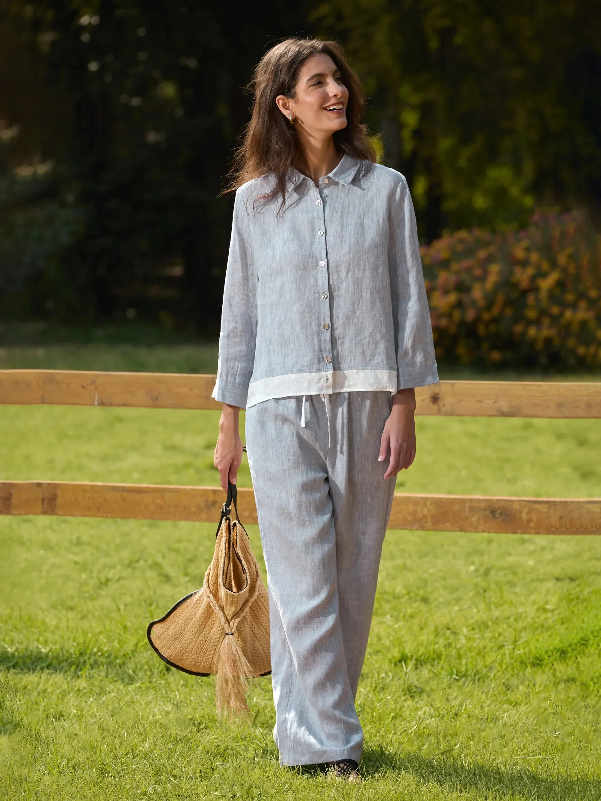 100% Linen Buttoned Closure Color-Blocked Shirt JANICE sold by Lintico product image thumbnail 4