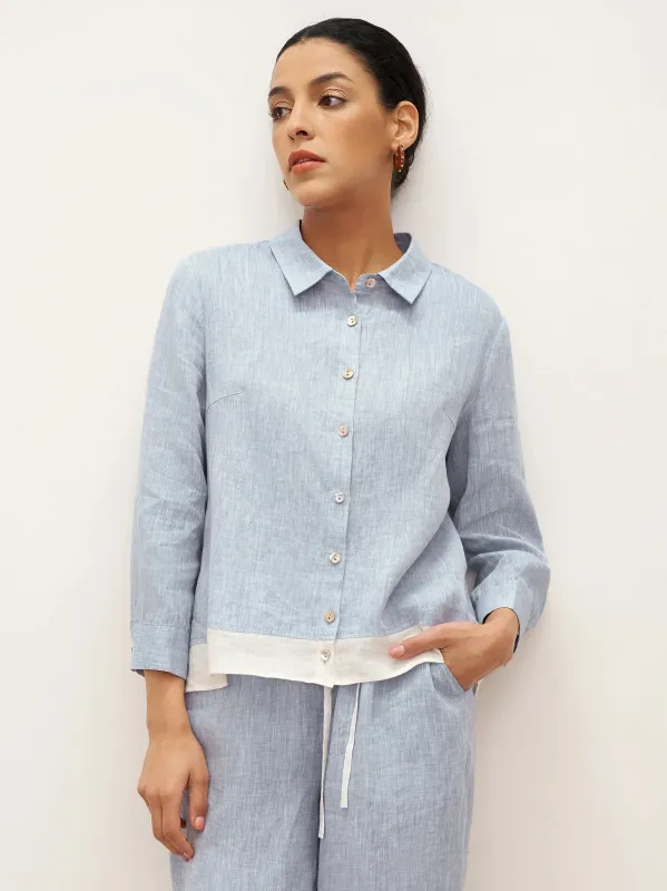 100% Linen Buttoned Closure Color-Blocked Shirt JANICE sold by Lintico