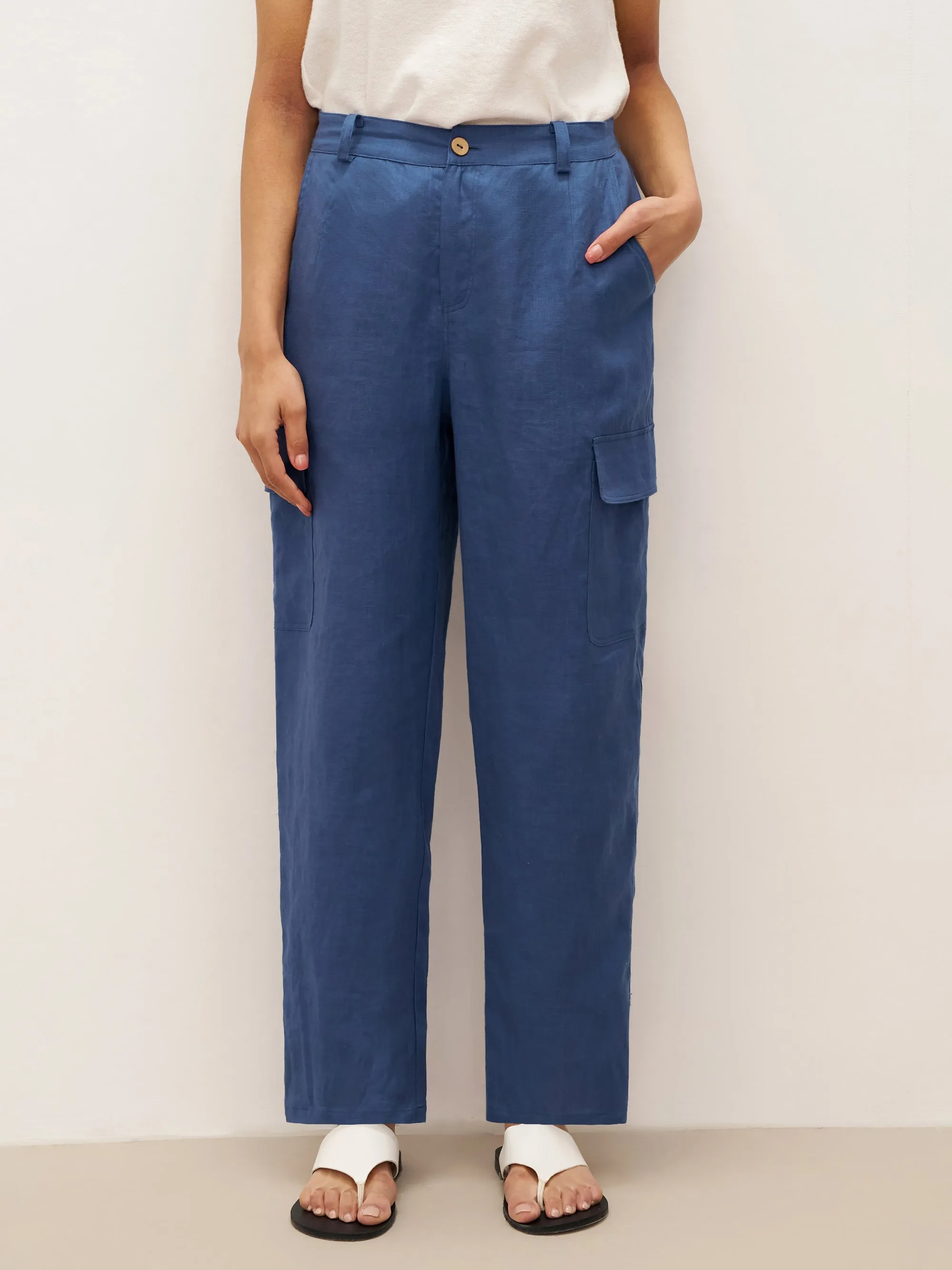 100% Linen Cargo Tapered Trousers with Patch Pockets JESSE sold by Lintico product image thumbnail 2