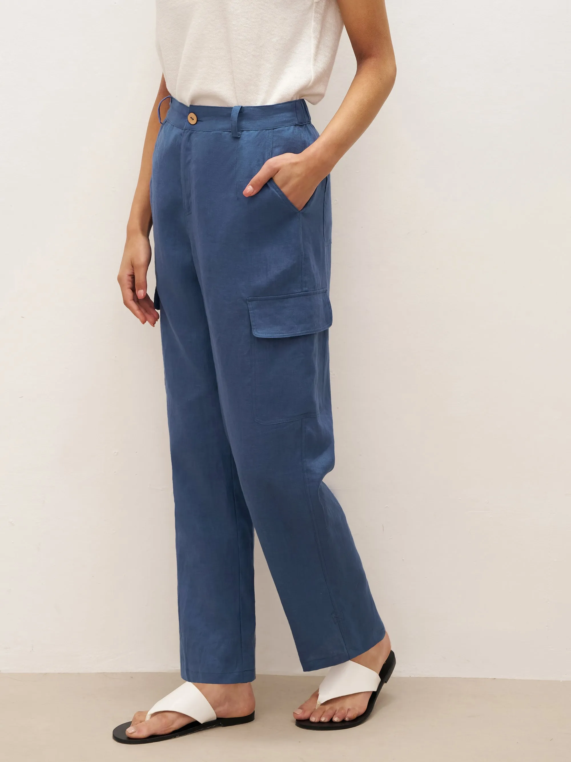 100% Linen Cargo Tapered Trousers with Patch Pockets JESSE sold by Lintico product image thumbnail 4