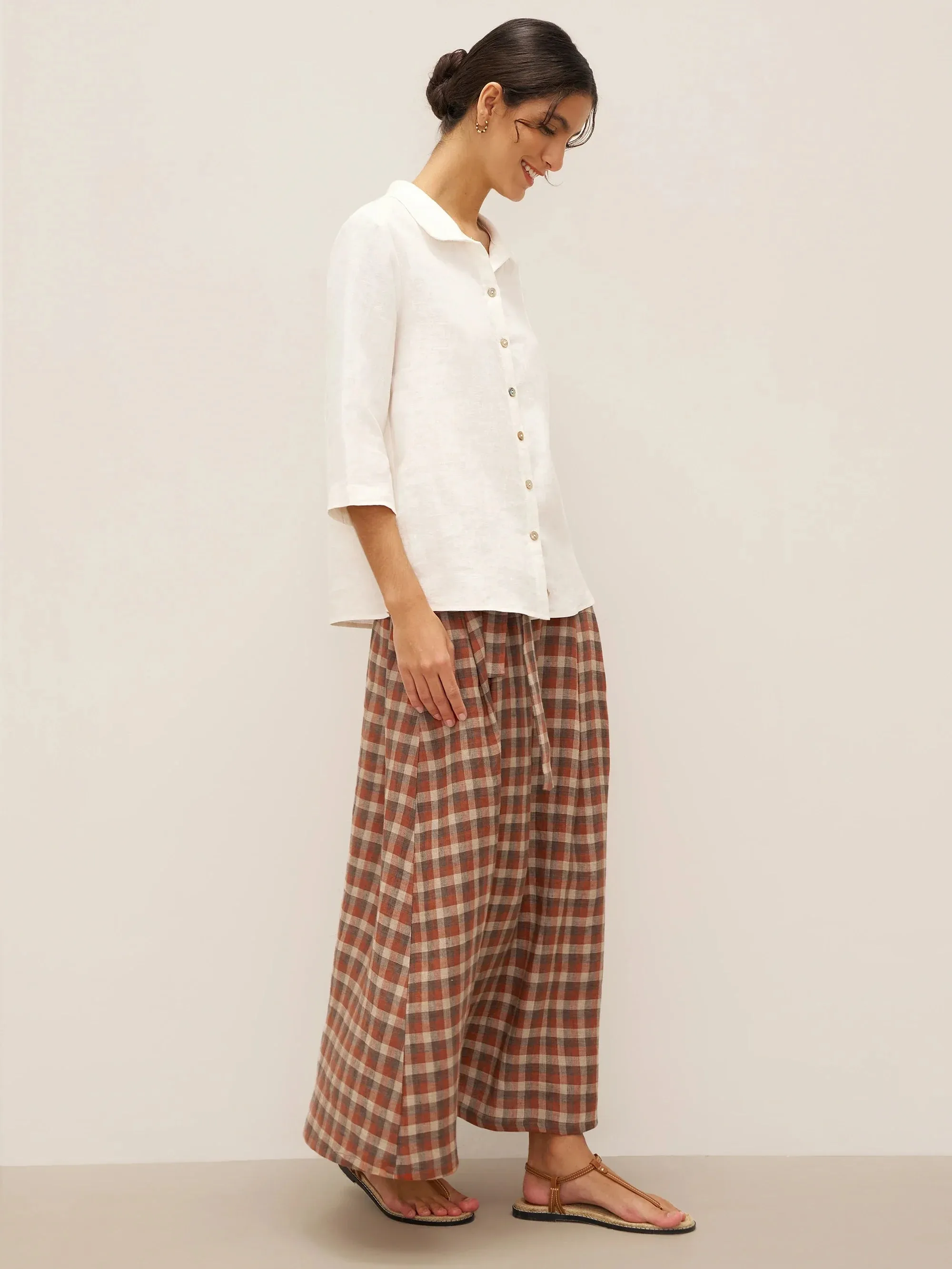 100% Linen Peter Pan Collar 3/4 Sleeve Shirt ASTRID sold by Lintico product image thumbnail 5