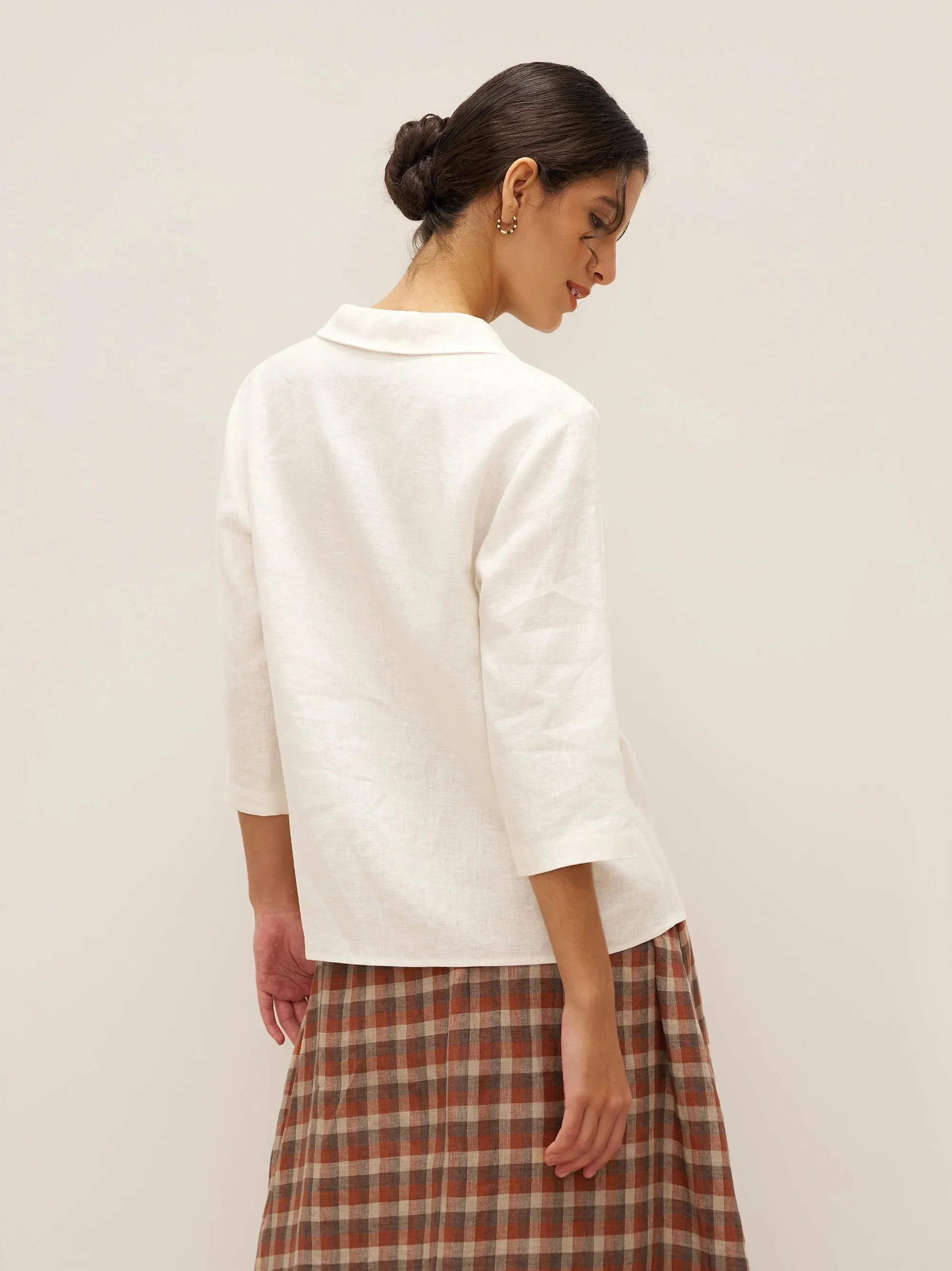 100% Linen Peter Pan Collar 3/4 Sleeve Shirt ASTRID sold by Lintico product image thumbnail 4