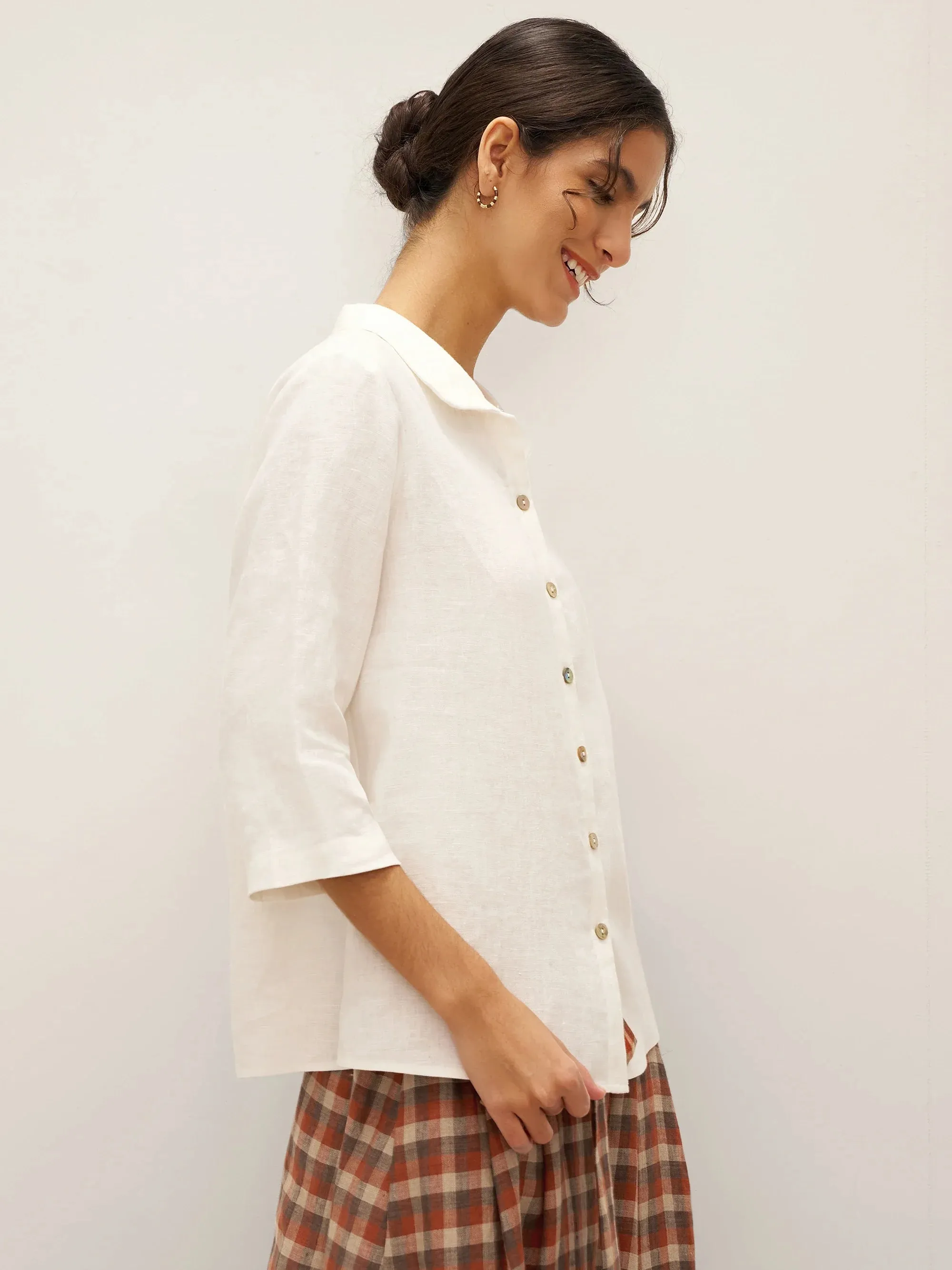 100% Linen Peter Pan Collar 3/4 Sleeve Shirt ASTRID sold by Lintico product image thumbnail 3