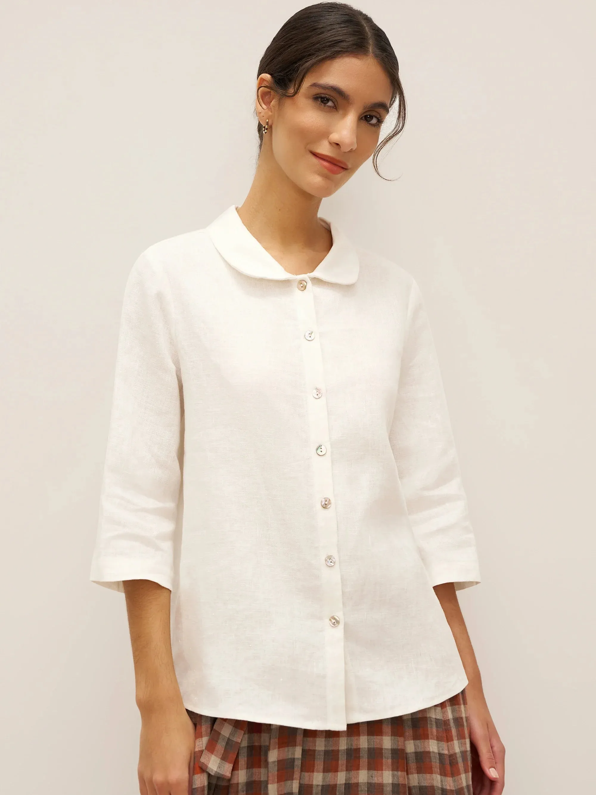 100% Linen Peter Pan Collar 3/4 Sleeve Shirt ASTRID sold by Lintico