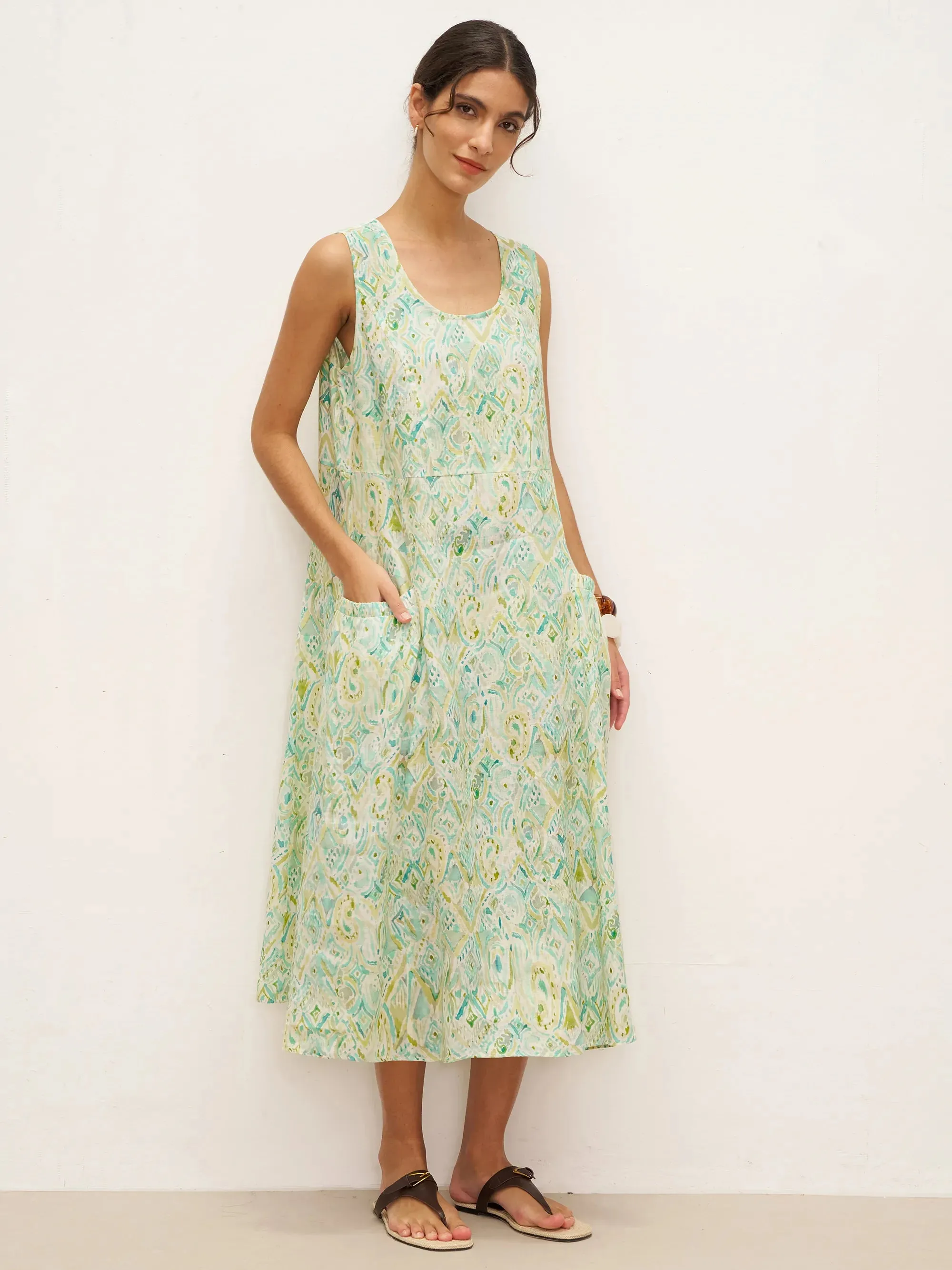 100% Linen Floral Swing Beach Tank Dress LORRAINE sold by Lintico product image thumbnail 5