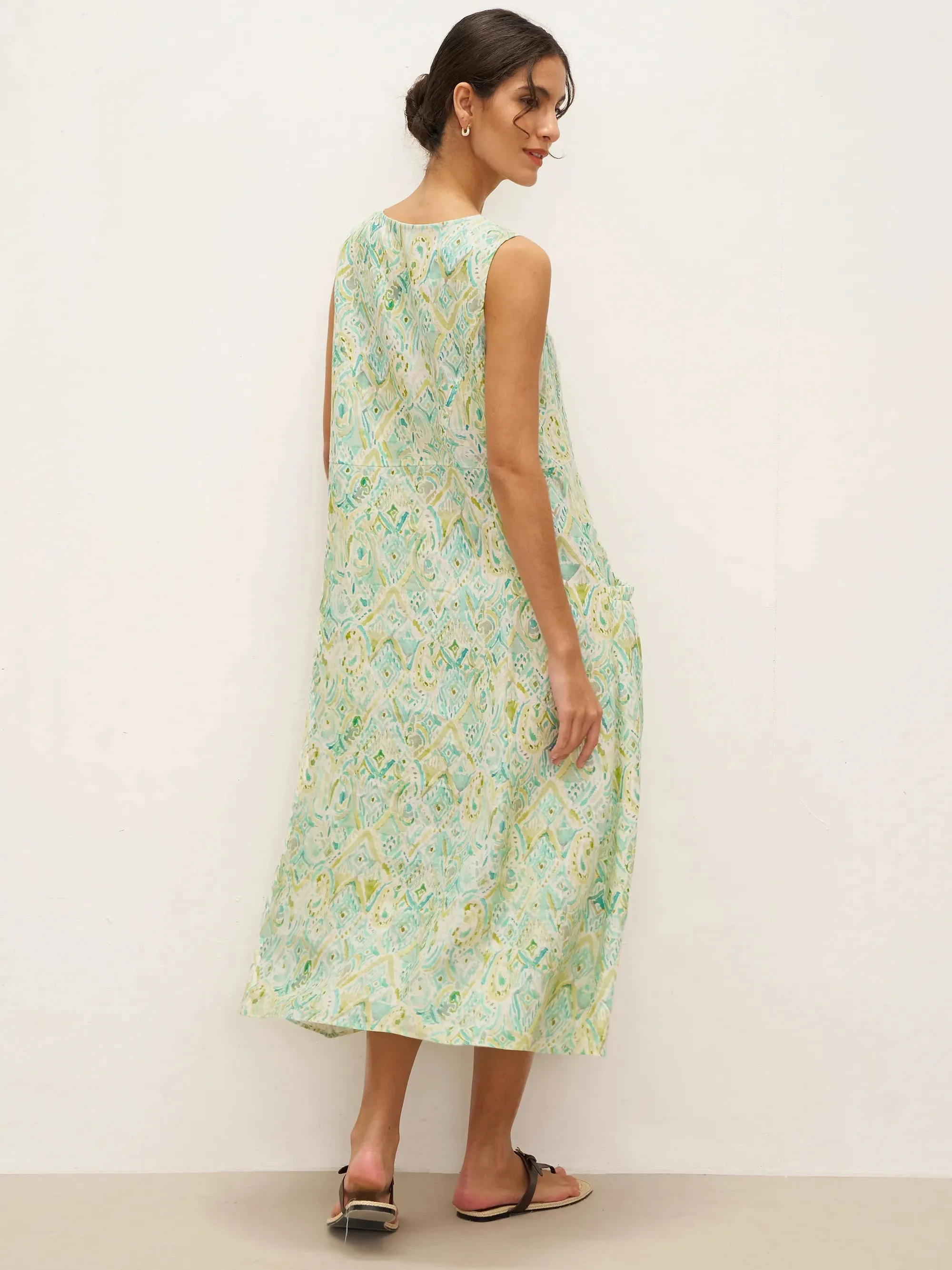 100% Linen Floral Swing Beach Tank Dress LORRAINE sold by Lintico product image thumbnail 4