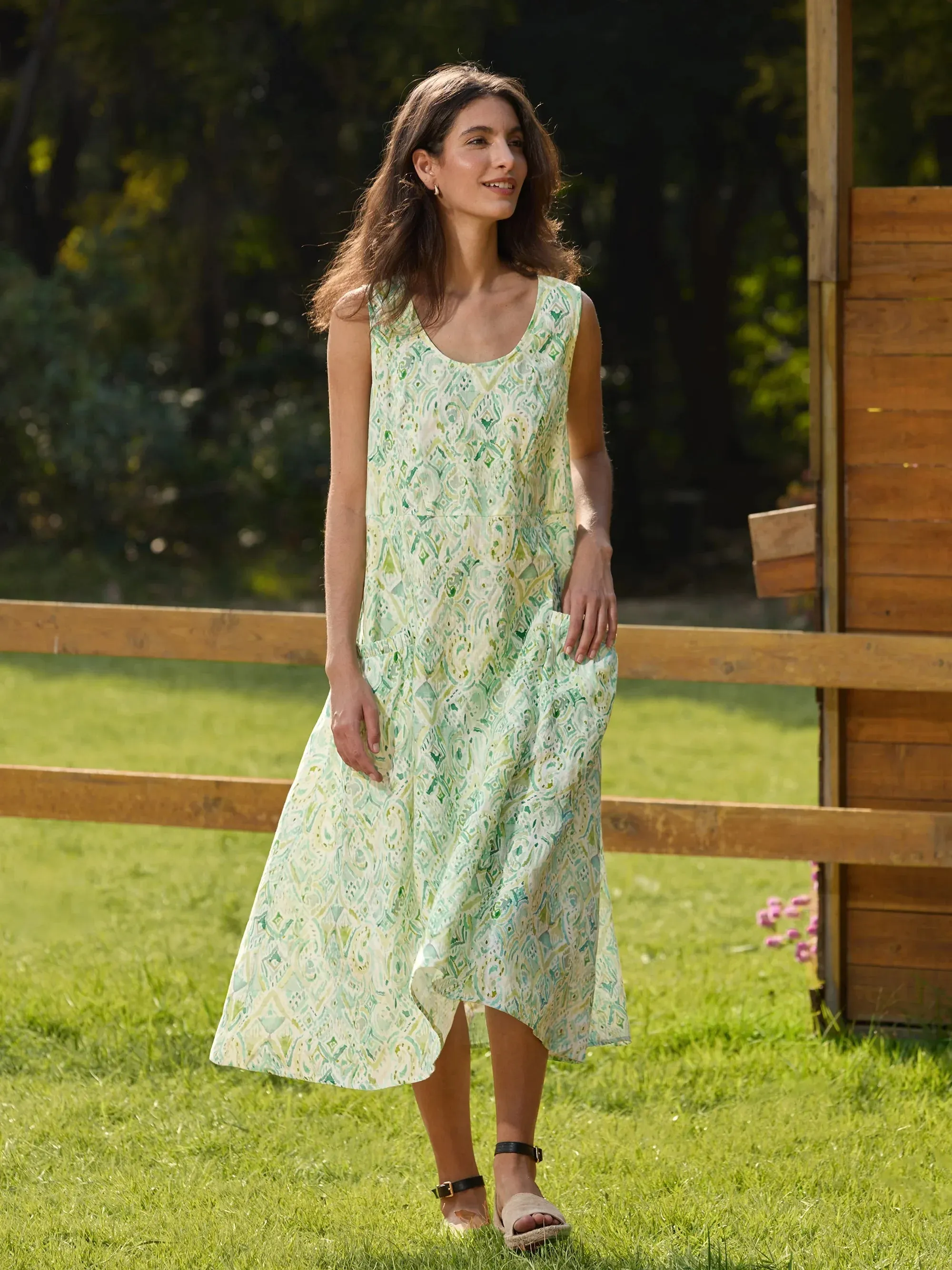 100% Linen Floral Swing Beach Tank Dress LORRAINE sold by Lintico product image thumbnail 3