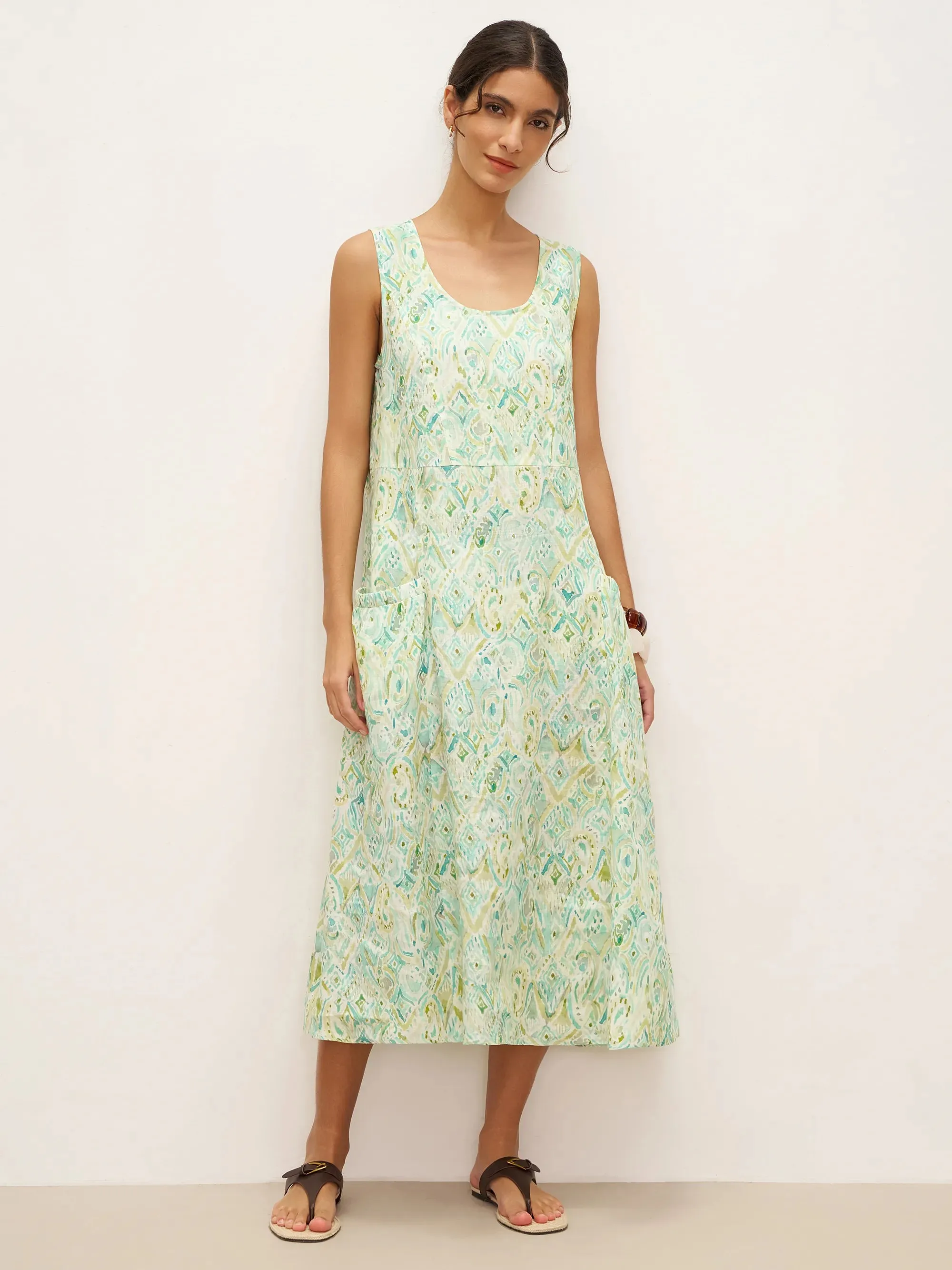100% Linen Floral Swing Beach Tank Dress LORRAINE sold by Lintico