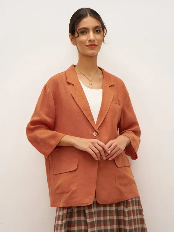 100% Linen 3/4 Sleeve Drop Shoulder Blazer DARA sold by Lintico