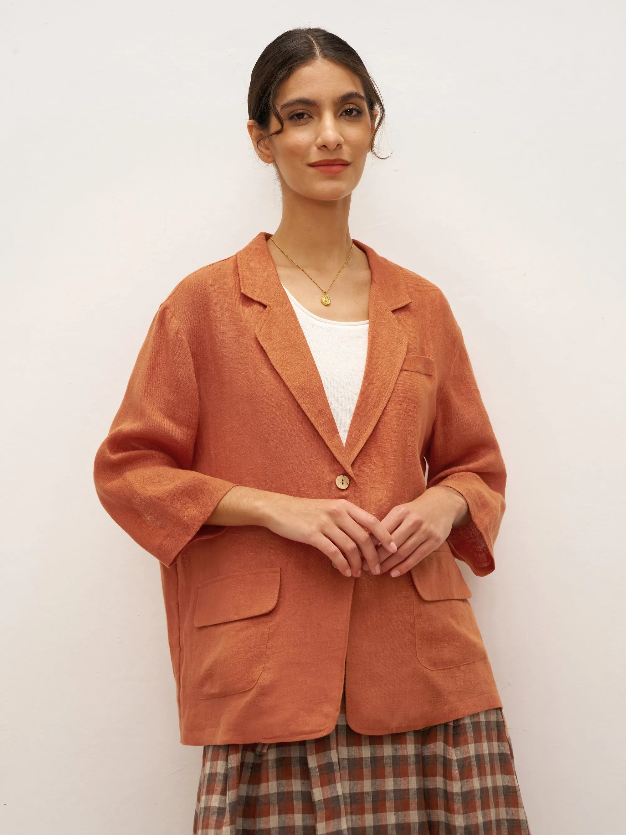100% Linen 3/4 Sleeve Drop Shoulder Blazer DARA sold by Lintico