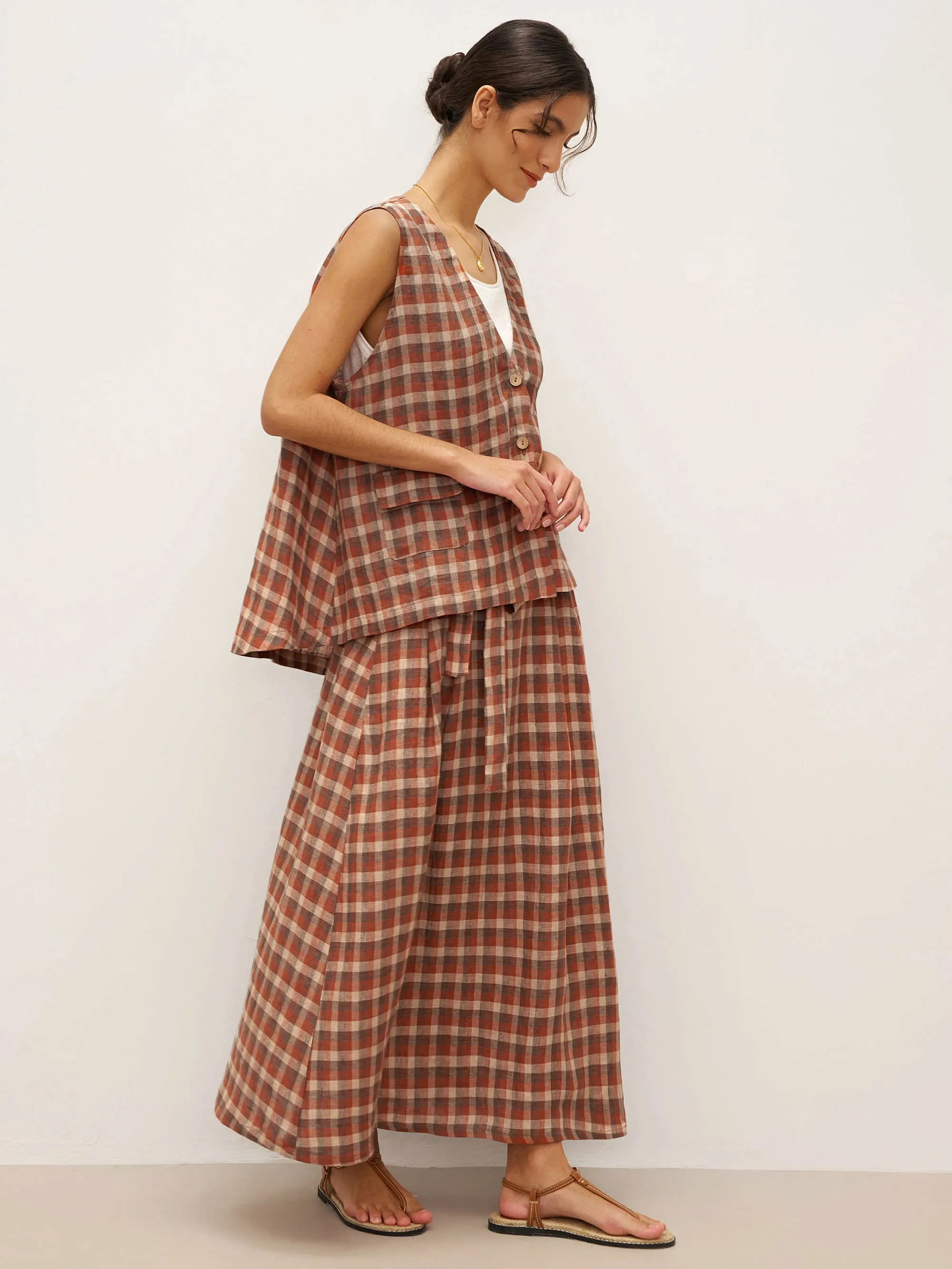 100% Linen V-Neck Checked Oversized Vest DORIS sold by Lintico product image thumbnail 4