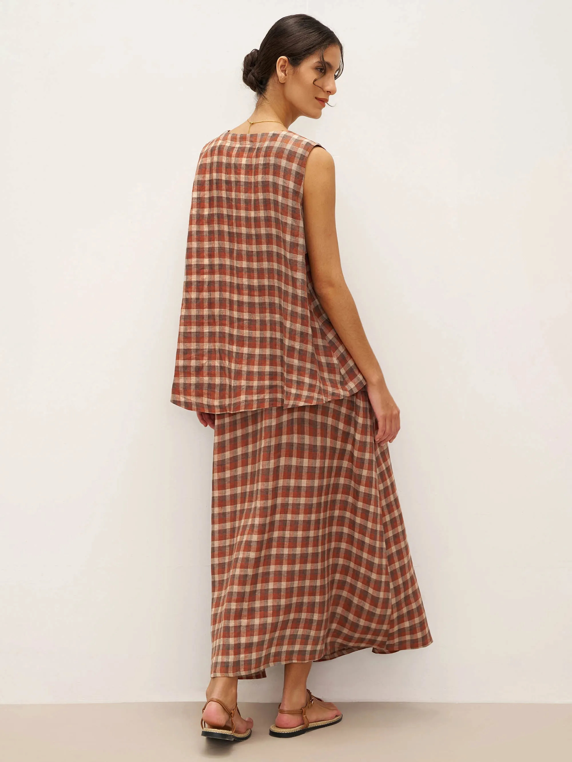 100% Linen V-Neck Checked Oversized Vest DORIS sold by Lintico product image thumbnail 5