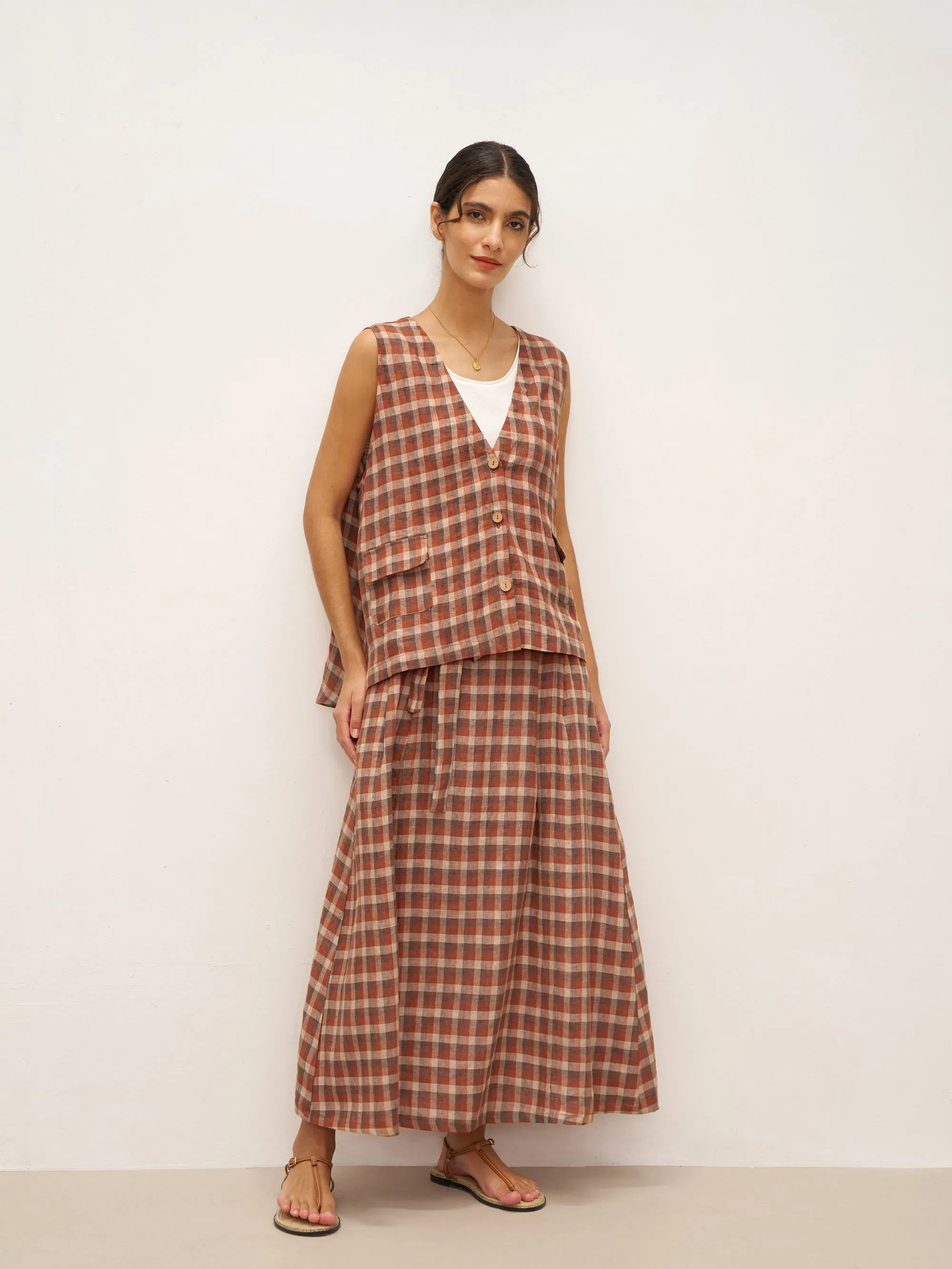 100% Linen V-Neck Checked Oversized Vest DORIS sold by Lintico product image thumbnail 3